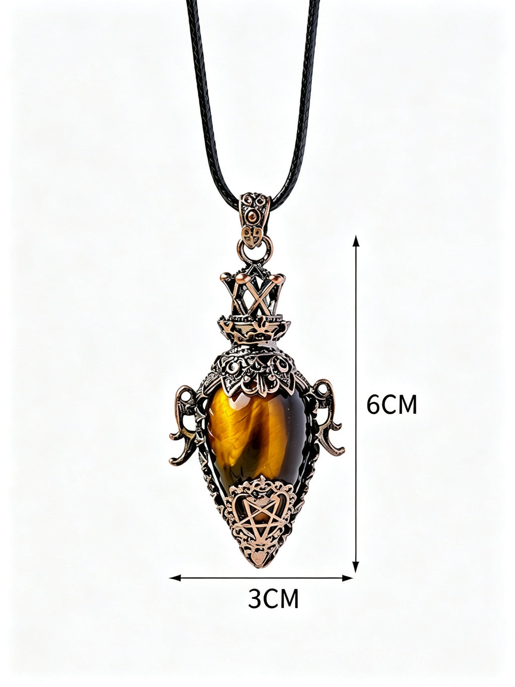 RYS Vintage Bronze Hohlkristallflasche Anhänger Halskette | Naturstein Tropfen Pendel Halskette, 6×3CM Rohkristall Amulett als Geschenk