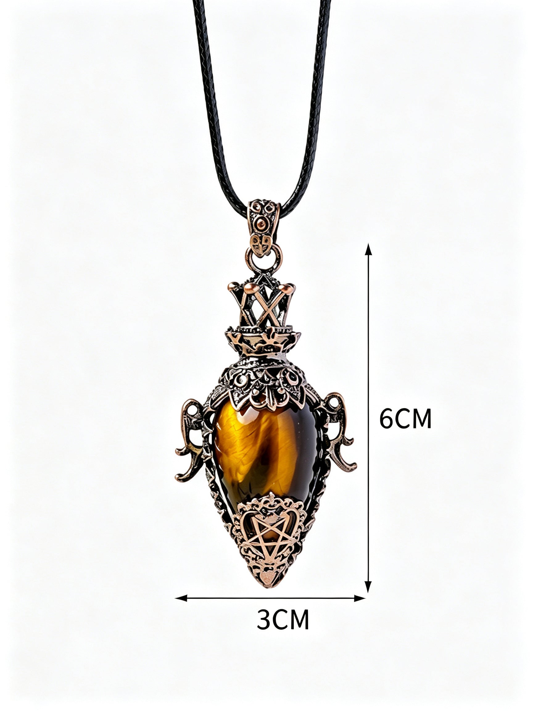 RYS Vintage Bronze Hohlkristallflasche Anhänger Halskette | Naturstein Tropfen Pendel Halskette, 6×3CM Rohkristall Amulett als Geschenk