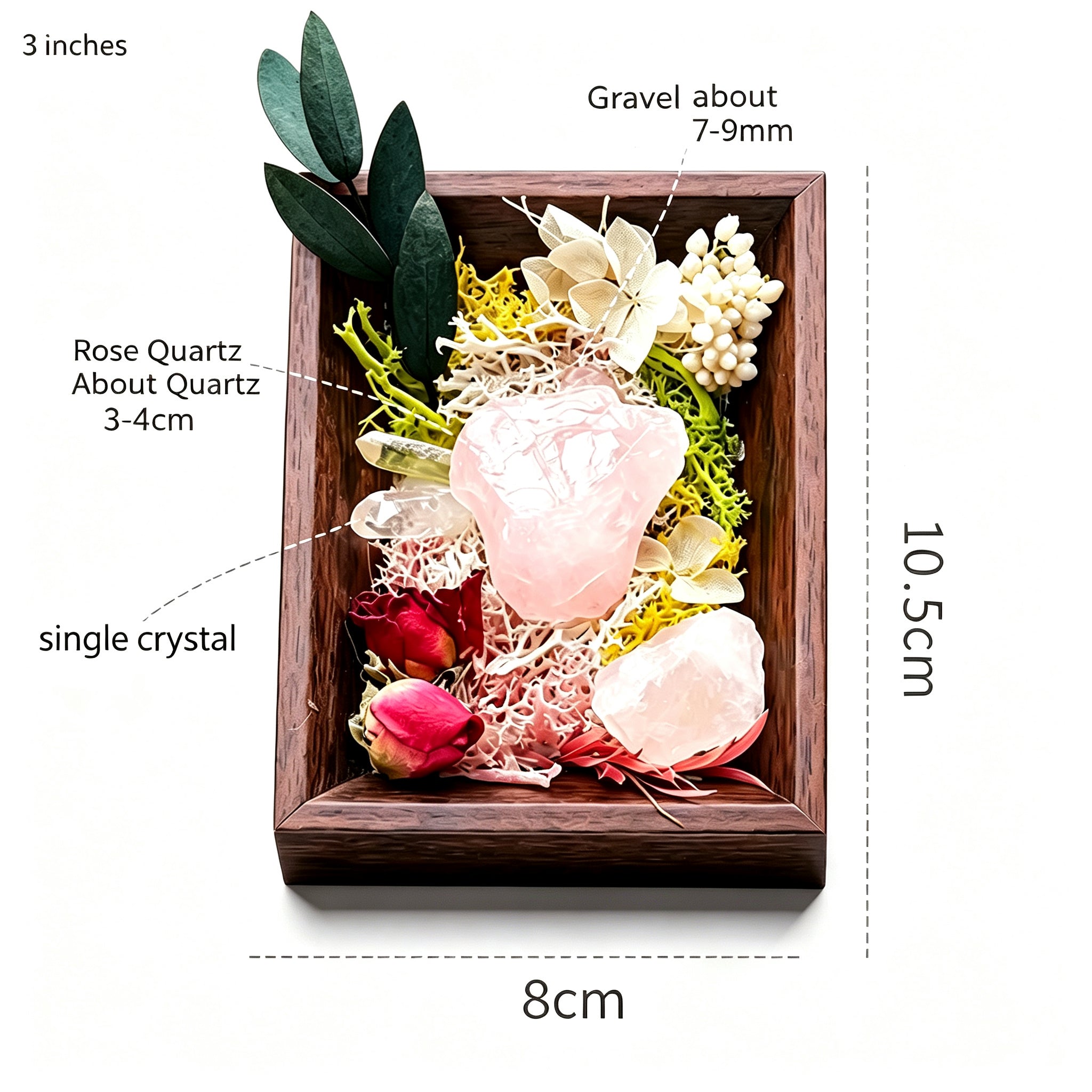 RYS 3-Inch Natural Crystal & Preserved Flower Photo Frame Ornament, Gift Box Set,Handcrafted Home Decor