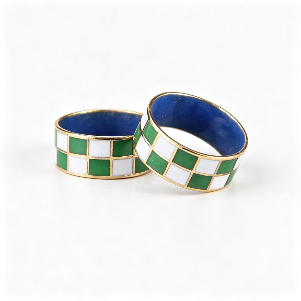 JCJ Vintage Cloisonné Enamel Checkered Ring 1980s era Chinese Collectible Jewelry