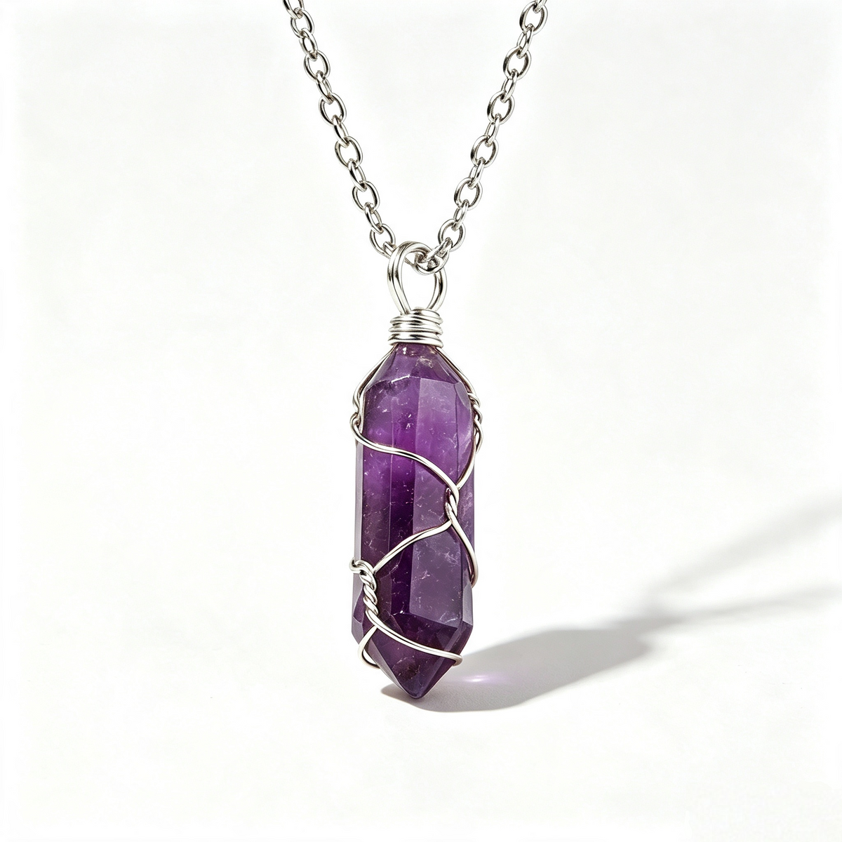 RYS Natural Hand Wire Wrapped Crystal Point Pendant Necklace, Minimalist Daily Jewelry Gift