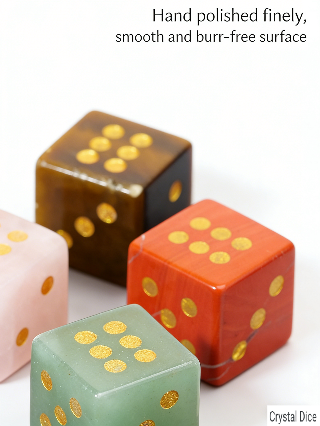 RYS Natural Crystal Gemstone Square Dice | Multi-Material Options, Hand-Carved Gold-Point Collectible & Play Piece