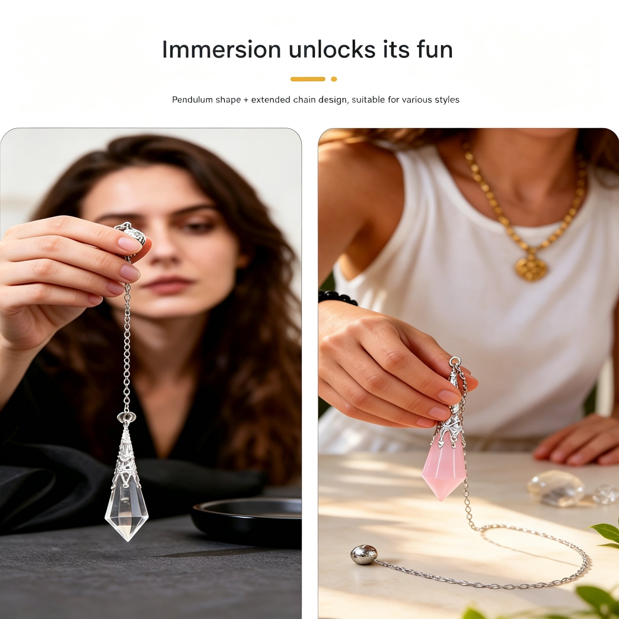 RYS 12 Facet Natural Crystal Pendulum Pendant, Raw Stone Dowsing Pendulum for Meditation Divination, Healing Crystal Jewelry
