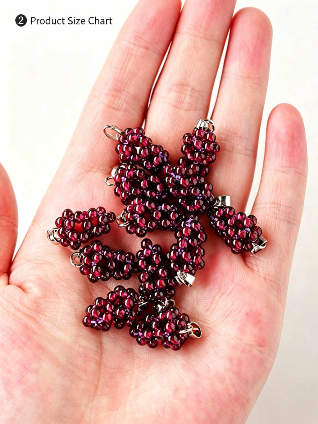 RYS Handmade Garnet Grape Pendant Necklace | Natural Red Garnet Beaded Charm with Black Leather Cord