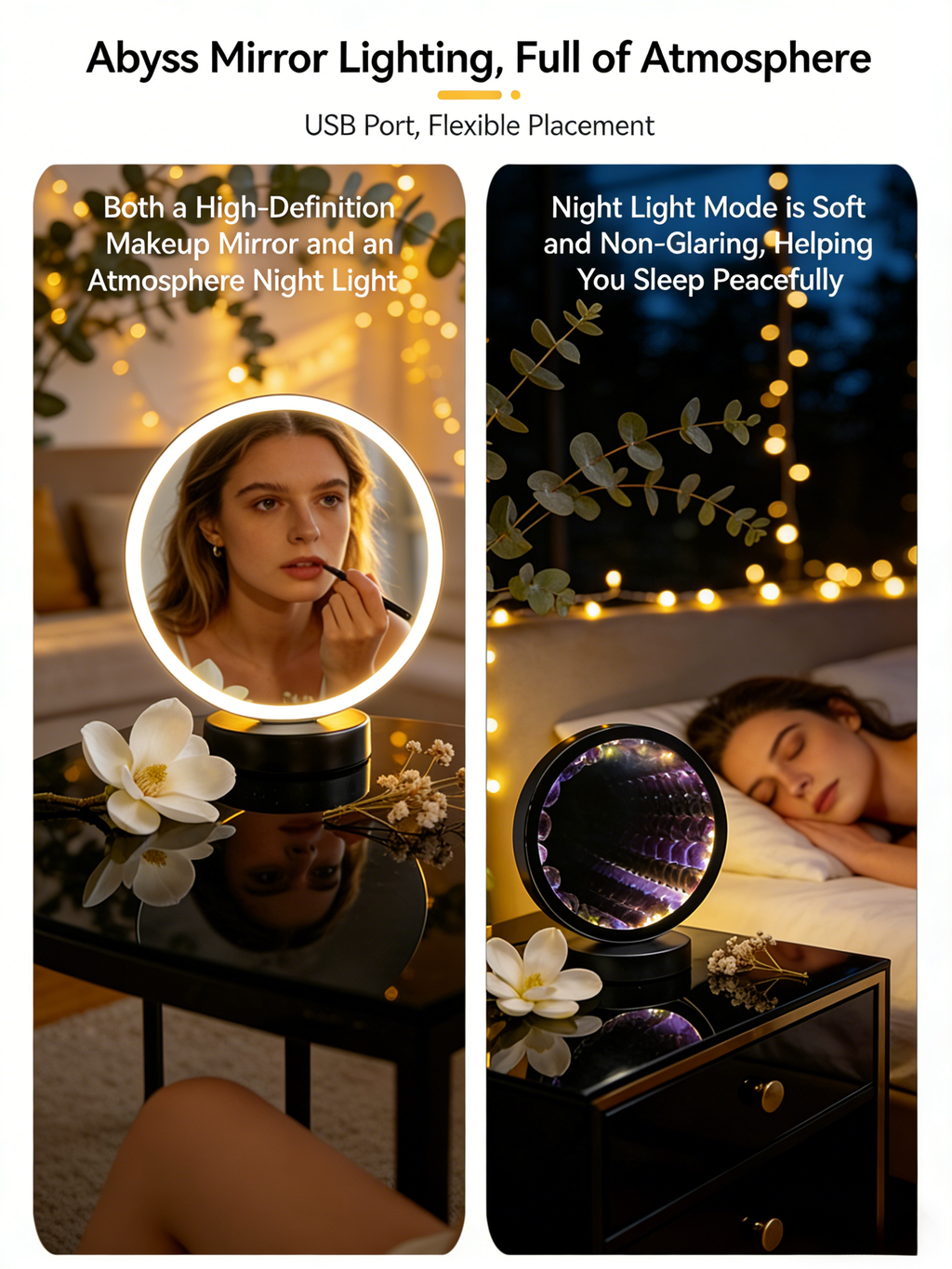 RYS Crystal Abyss Mirror Night Light | 2-in-1 Makeup Mirror & Ambient Lamp