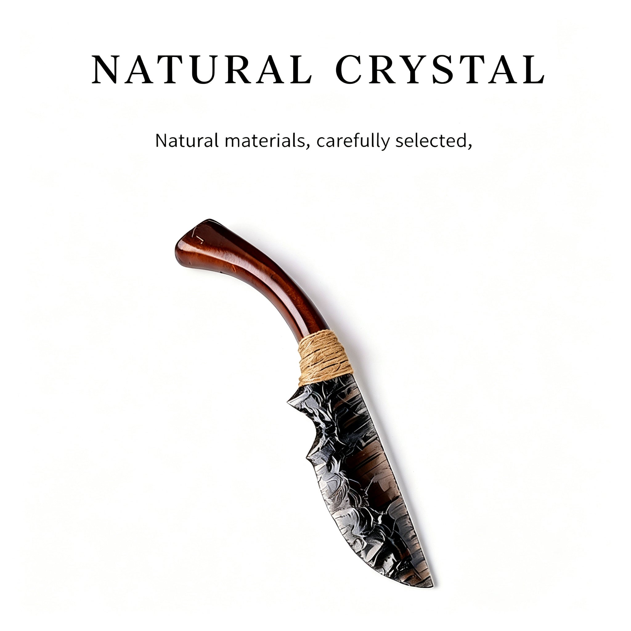 RYS Natural Obsidian Crystal Dagger with Sheath, Handmade Stone Blade & Wooden Handle, Protective Spiritual Tool
