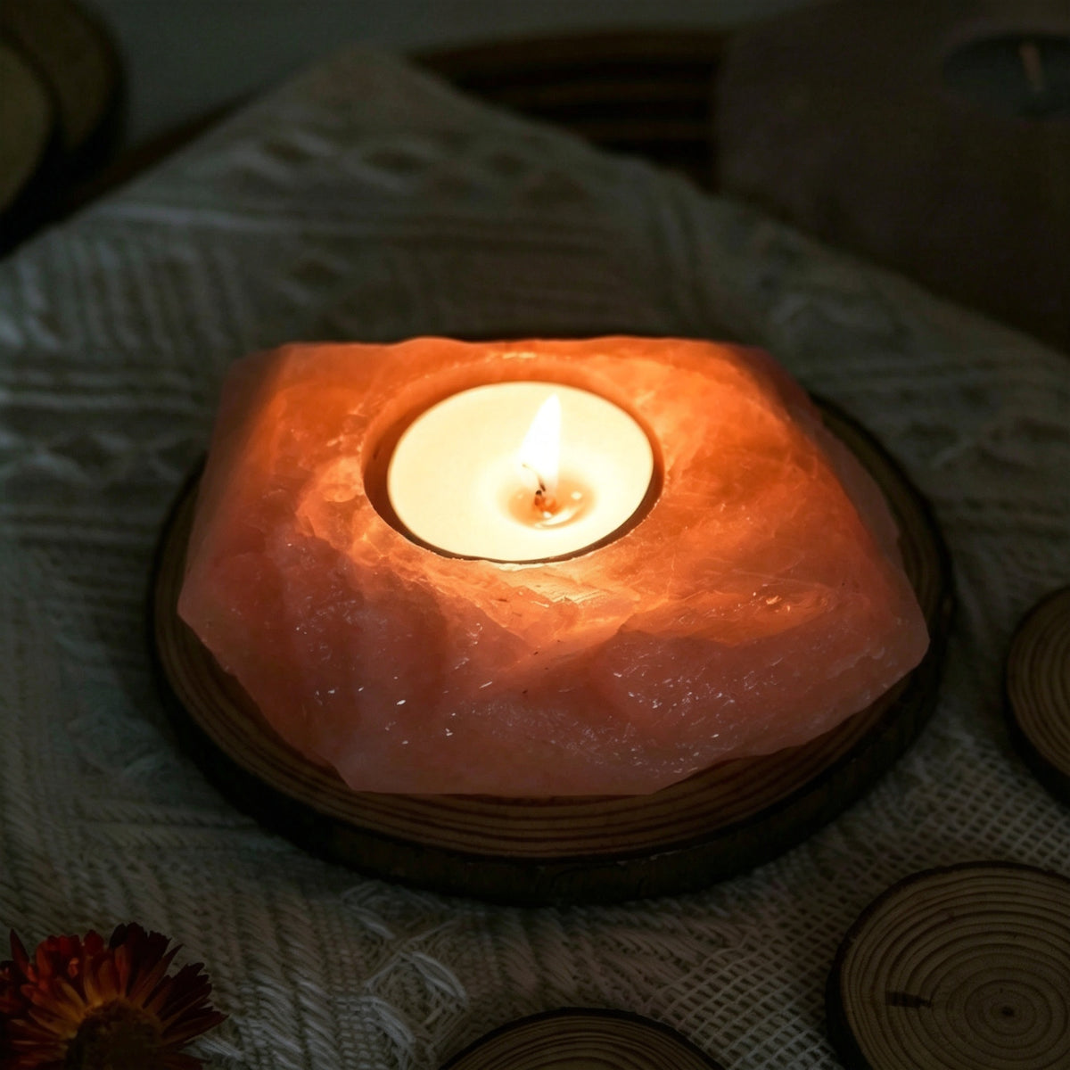 RYS Natural Raw Crystal Tealight Candle Holder, Amethyst Rose Quartz Citrine Fluorite Stone Incense Holder Base, Runyangshi Minimalist Crystal Decor Gift