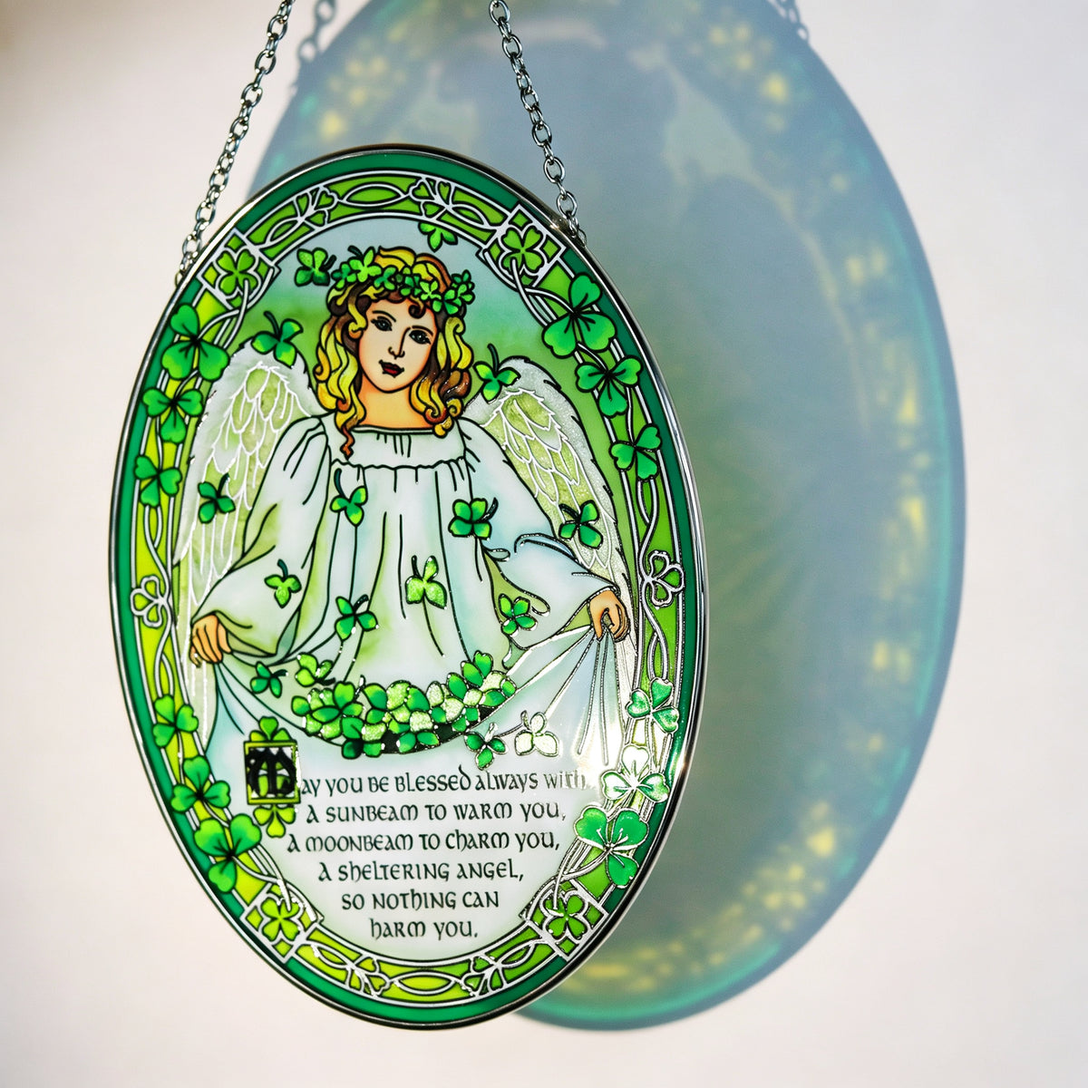 YAP Stained Glass Suncatcher Hanging Ornament, Angel Clover Window Wall Decor, Pastoral Home Gift