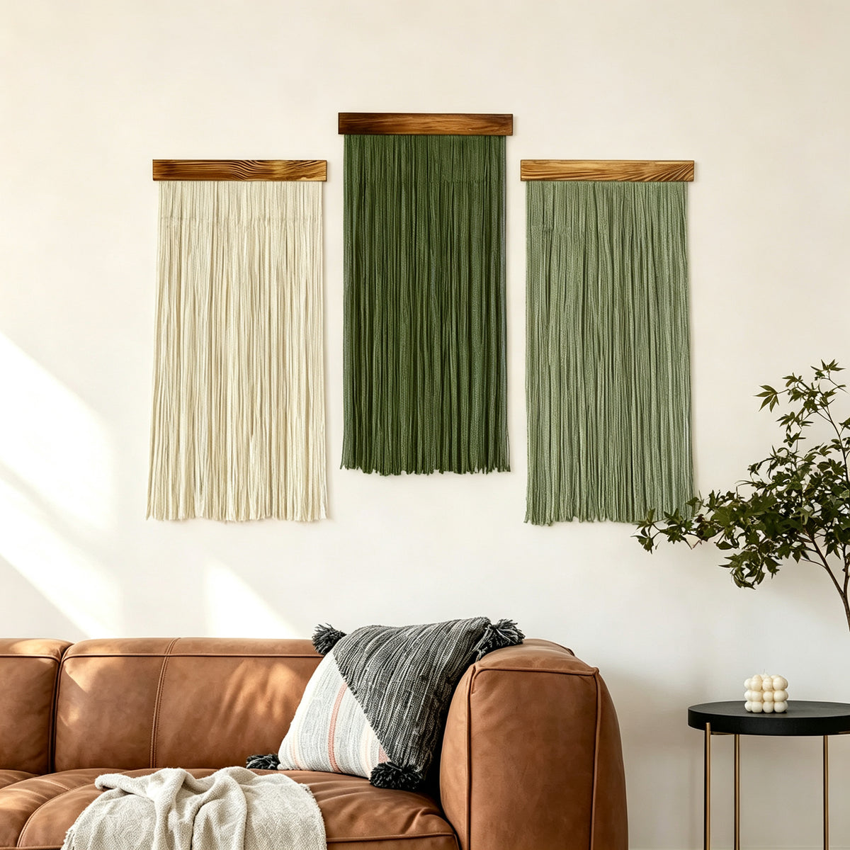 JXG Handwoven Cotton Tassel Wall Hanging Boho Wood Rod Fringe Tapestry Decor