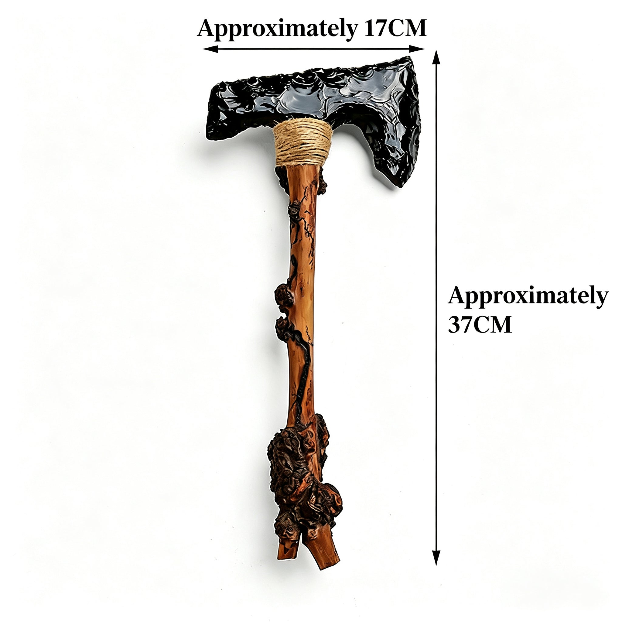 RYS Natural Obsidian & Gemstone Crystal Axe, Hand Carved Stone Blade with Wooden Handle, Spiritual Decorative Tool