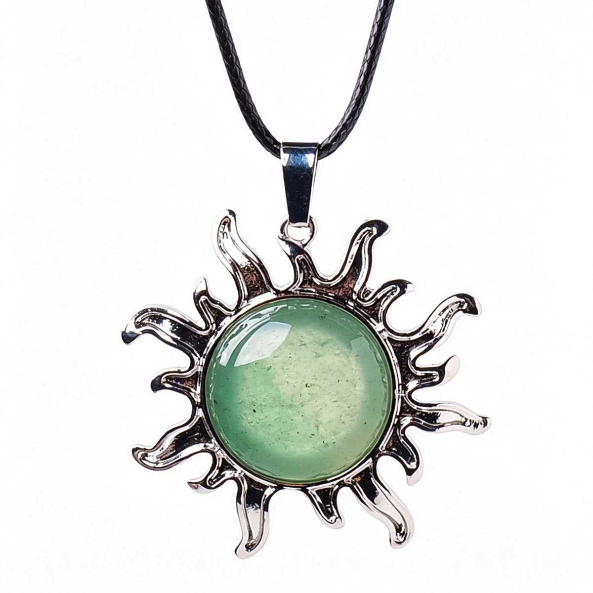 RYS Natural Gemstone Sun Pendant Vintage Alloy Charm for Necklace Jewelry Making