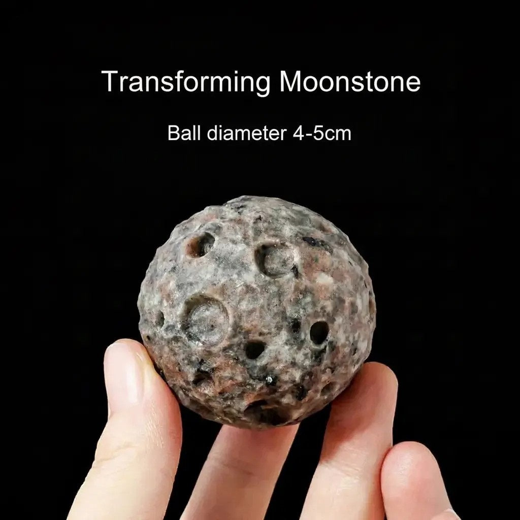 RYS Natural Flame Stone Moon Sphere Carving | UV Reactive Lunar Meteorite Crater Crystal Ball | Home Decor & Collectible Gift