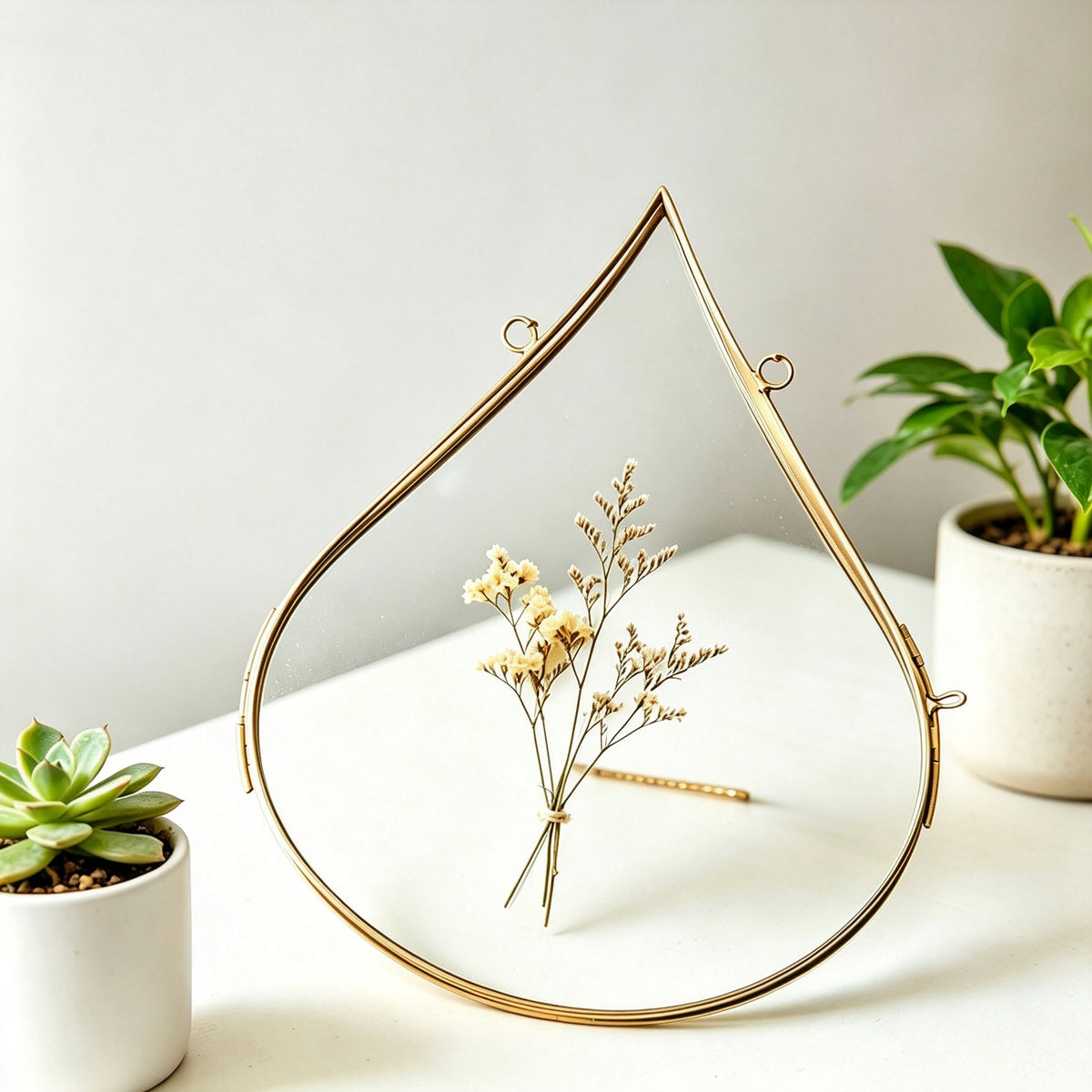YAP Teardrop Copper Foil Glass Hanging Frame, Dried Flower Specimen Wall Ornament, Nordic Home Decor