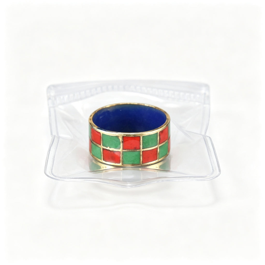 JCJ Vintage Cloisonné Enamel Checkered Ring 1980s era Chinese Collectible Jewelry