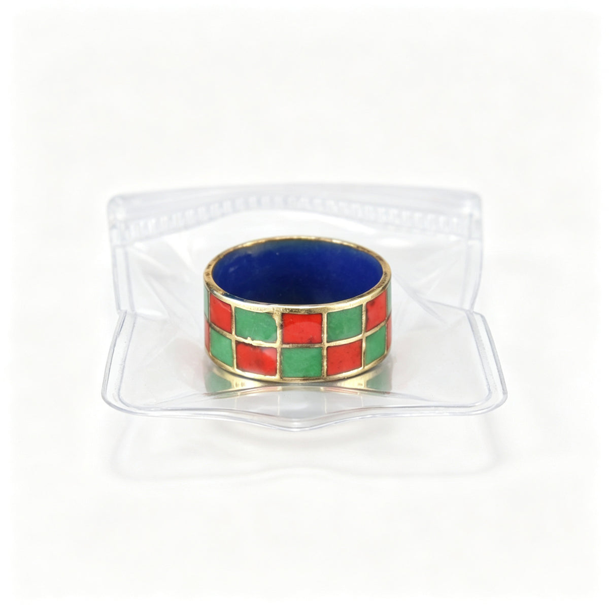 JCJ Vintage Cloisonné Enamel Checkered Ring 1980s era Chinese Collectible Jewelry