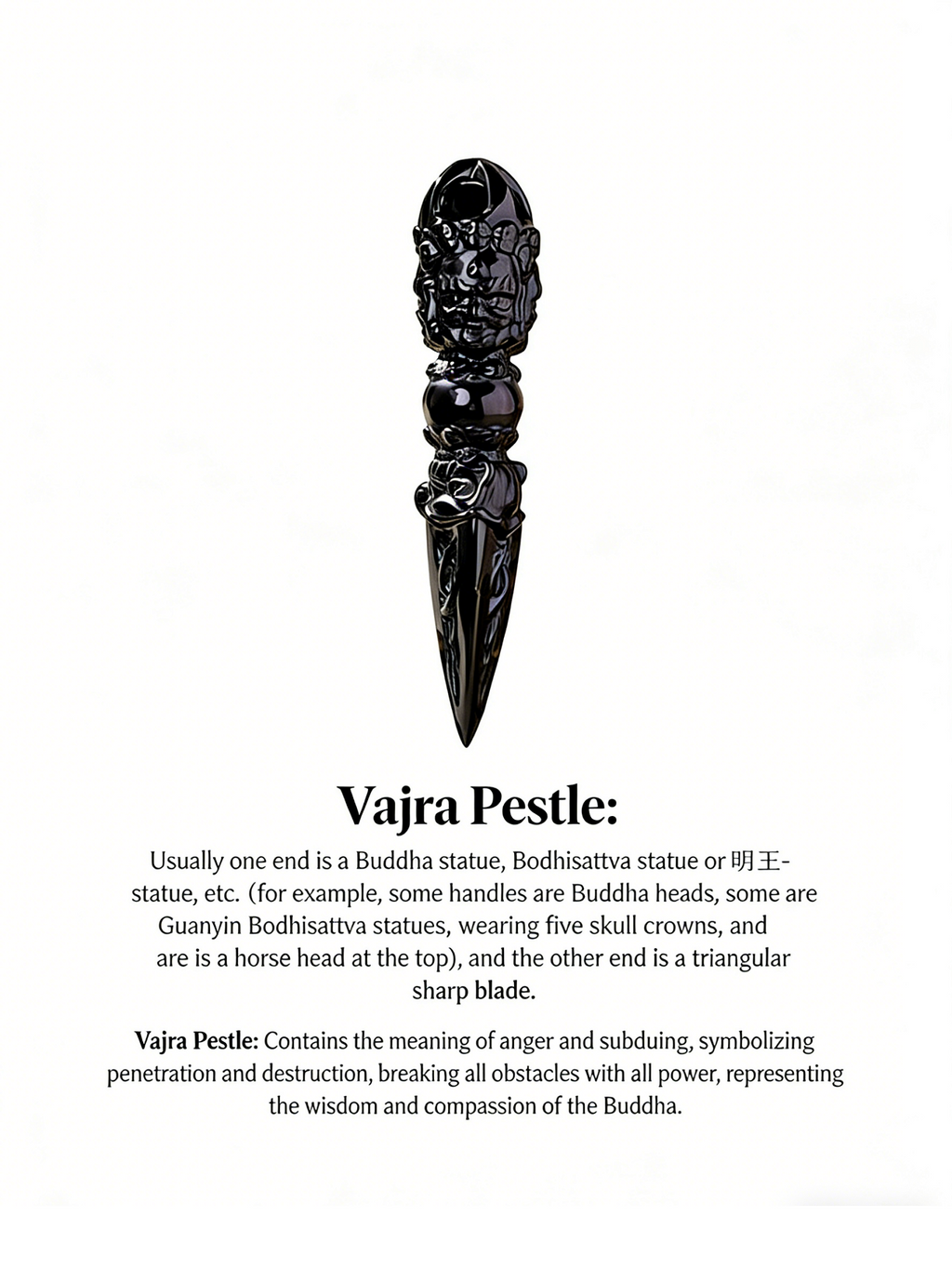 RYS Natural Obsidian Vajra Pestle Carving | Hand-Carved Phurba Dagger | Spiritual Protection Crystal Decor for Altar & Meditation