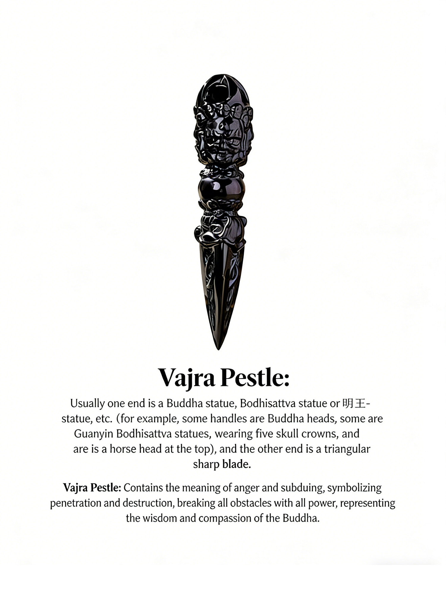 RYS Natural Obsidian Vajra Pestle Carving | Hand-Carved Phurba Dagger | Spiritual Protection Crystal Decor for Altar & Meditation