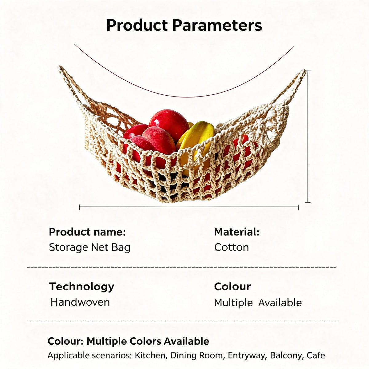 JXG Handwoven Cotton Storage Net Bag Wall Hanging Fruit Vegetable Organizer Ins Style Home Decor