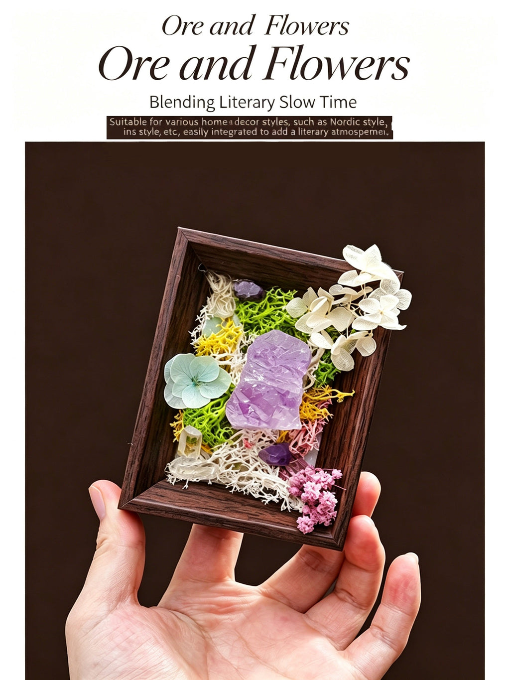 RYS 3-Inch Natural Crystal & Preserved Flower Photo Frame Ornament, Gift Box Set,Handcrafted Home Decor