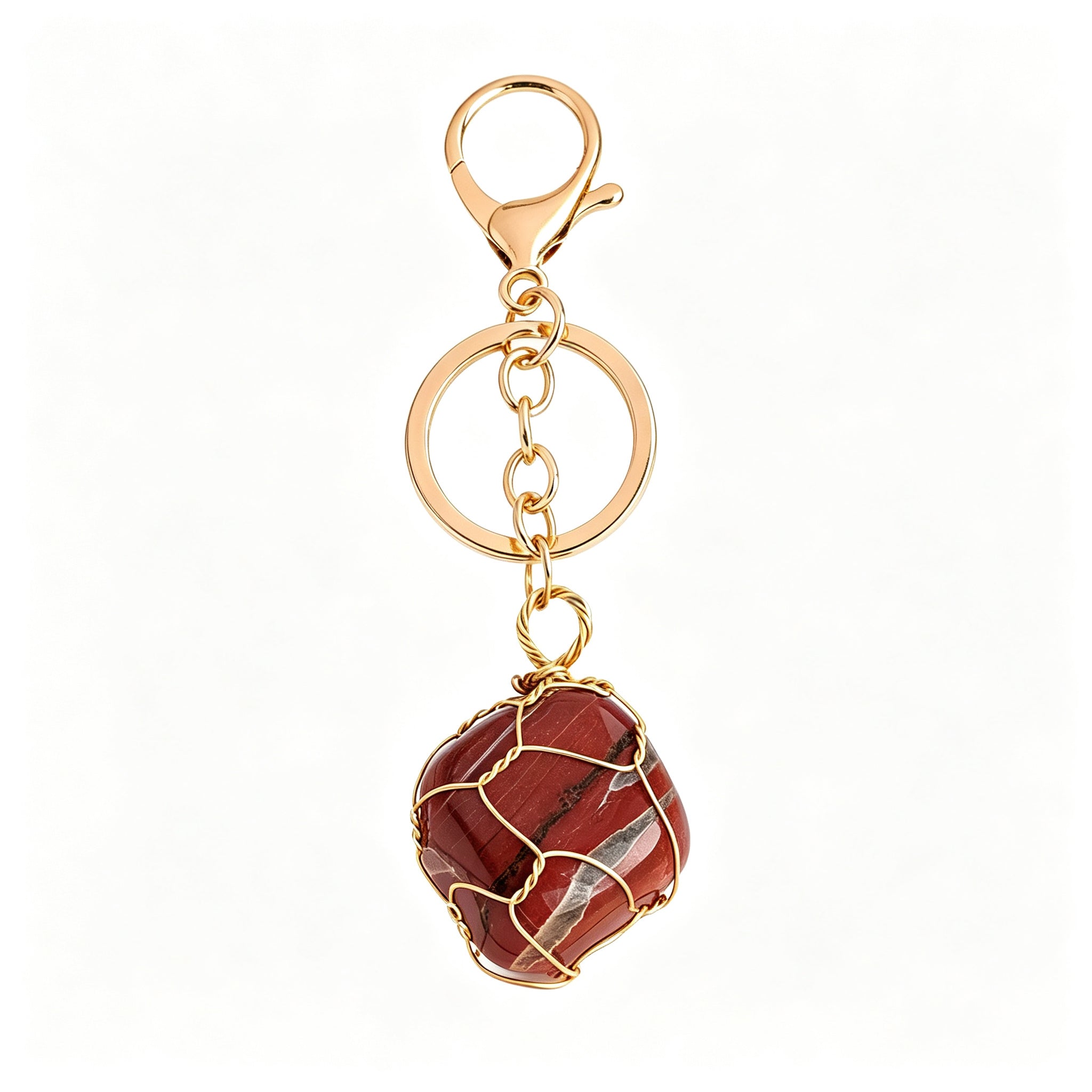 RYS Natural Rough Crystal Handmade Mesh Pouch Keychain Irregular Tumbled Stone Bag Charm