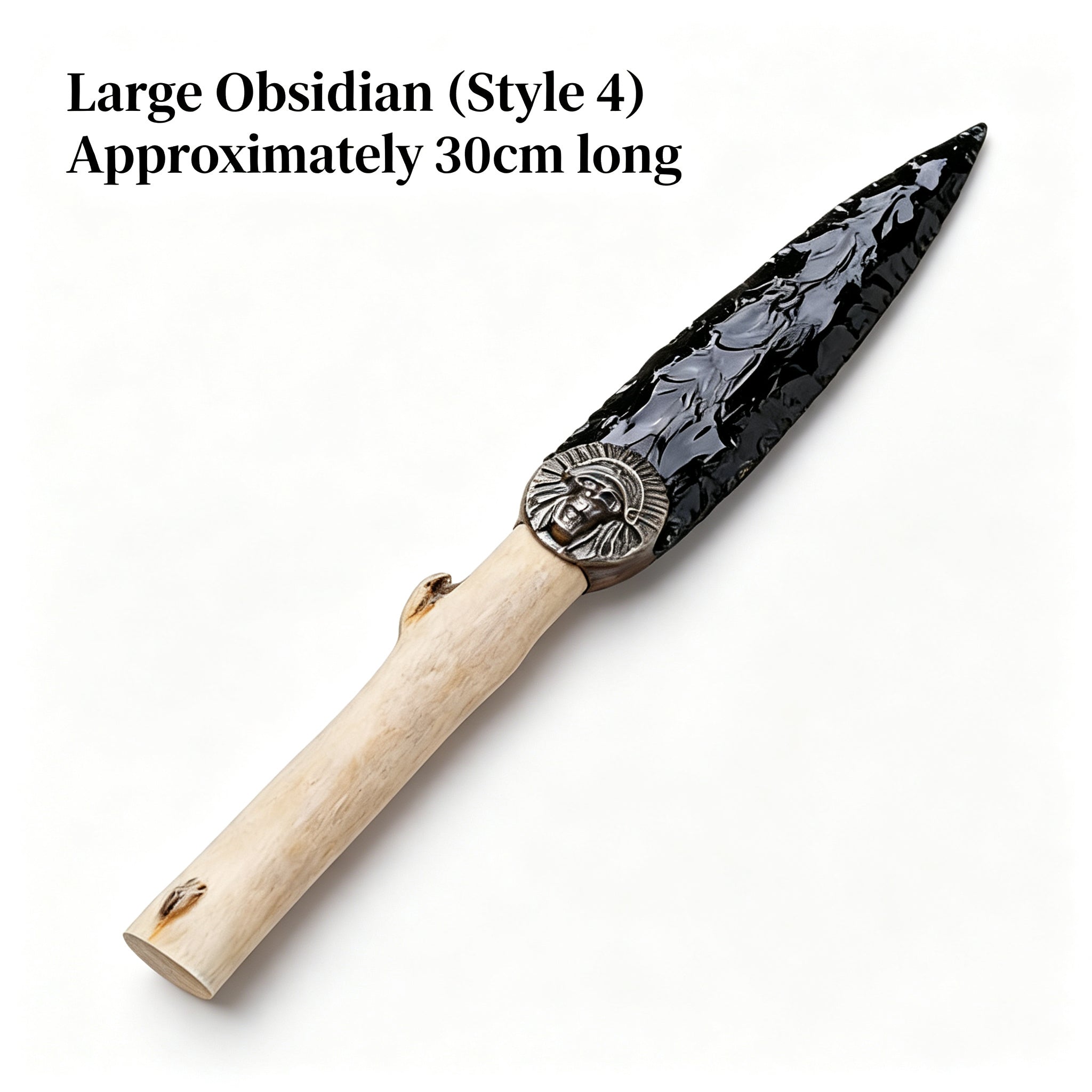 RYS Natural Obsidian Crystal Arrowhead, Hand Knapped Stone Tip with Wooden/Alloy Handle, Decorative & Ritual Use