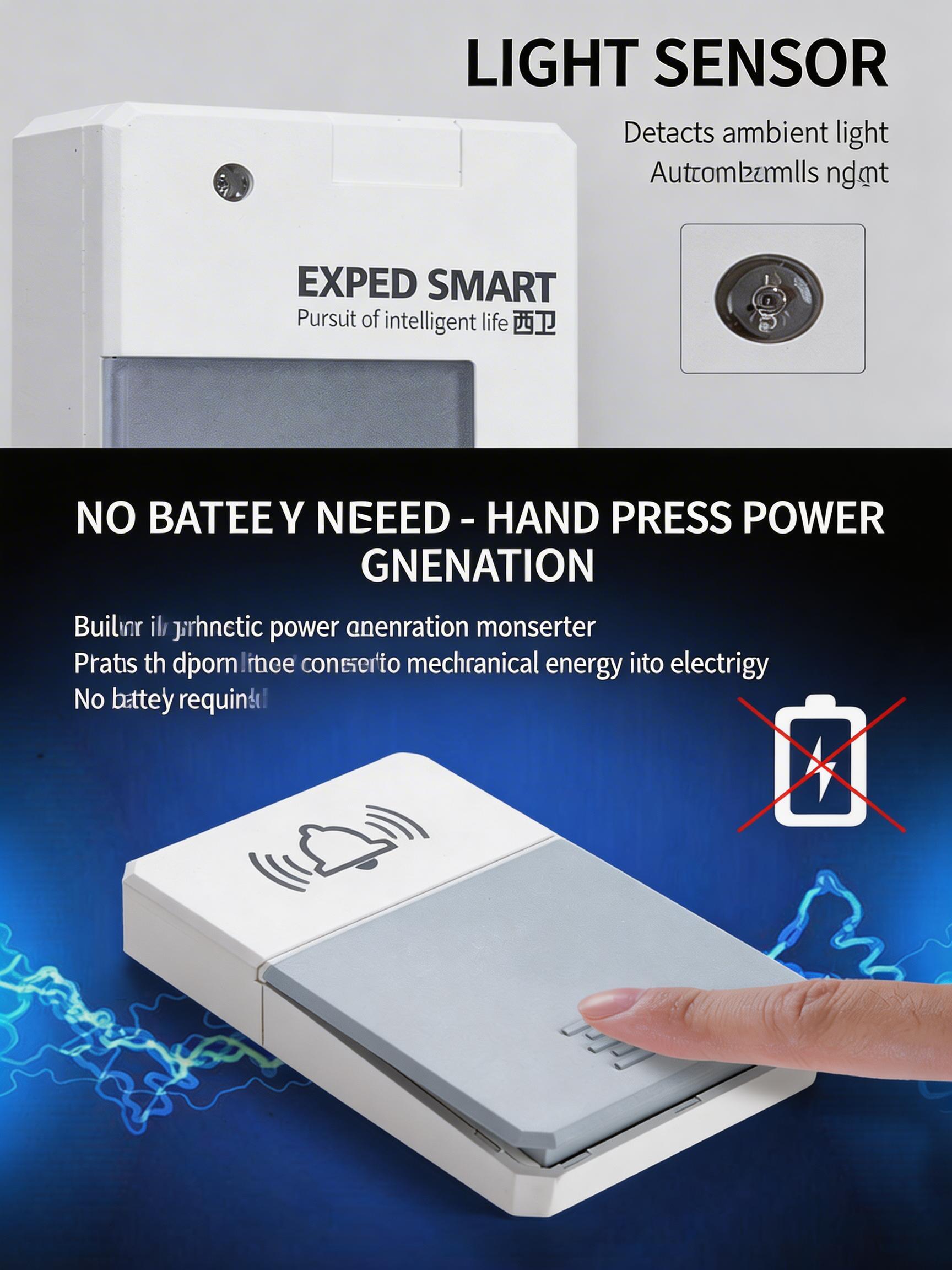 EST Self-Powered Wireless Doorbell with Night Light, Waterproof No Battery Door Bell Chime Kit, Long Range Strong Signal for Home & Office