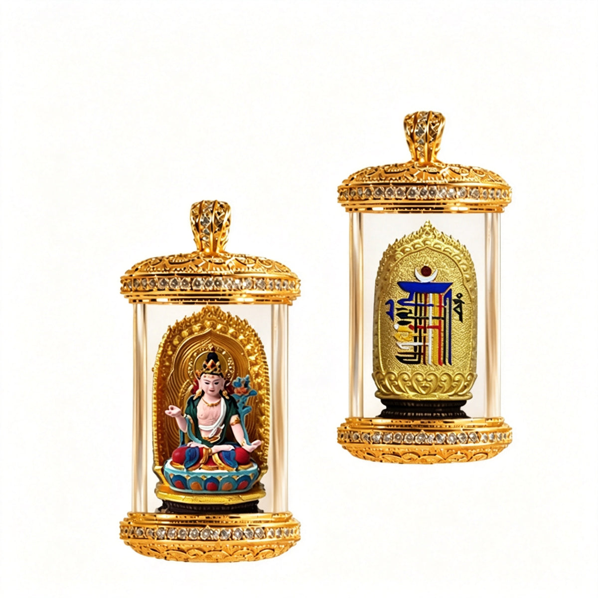PTR Brass Hand‑painted 3D Statue Pendant Cylindrical Hollow Locket Necklace