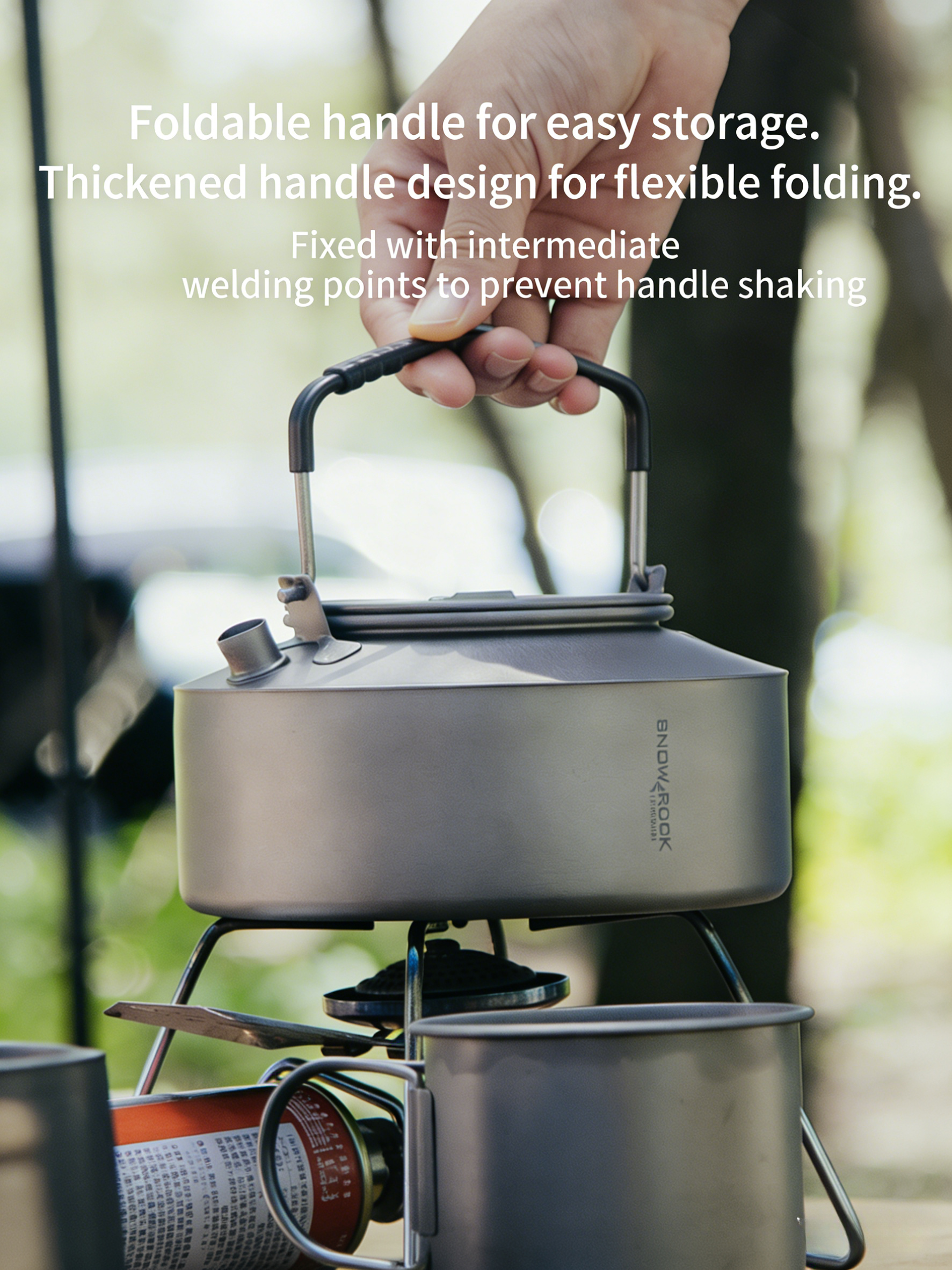 SNR Titanium Campingwasserkocher | 600-1000ml Leichter Outdoor Wasserkocher mit klappbarem Griff
