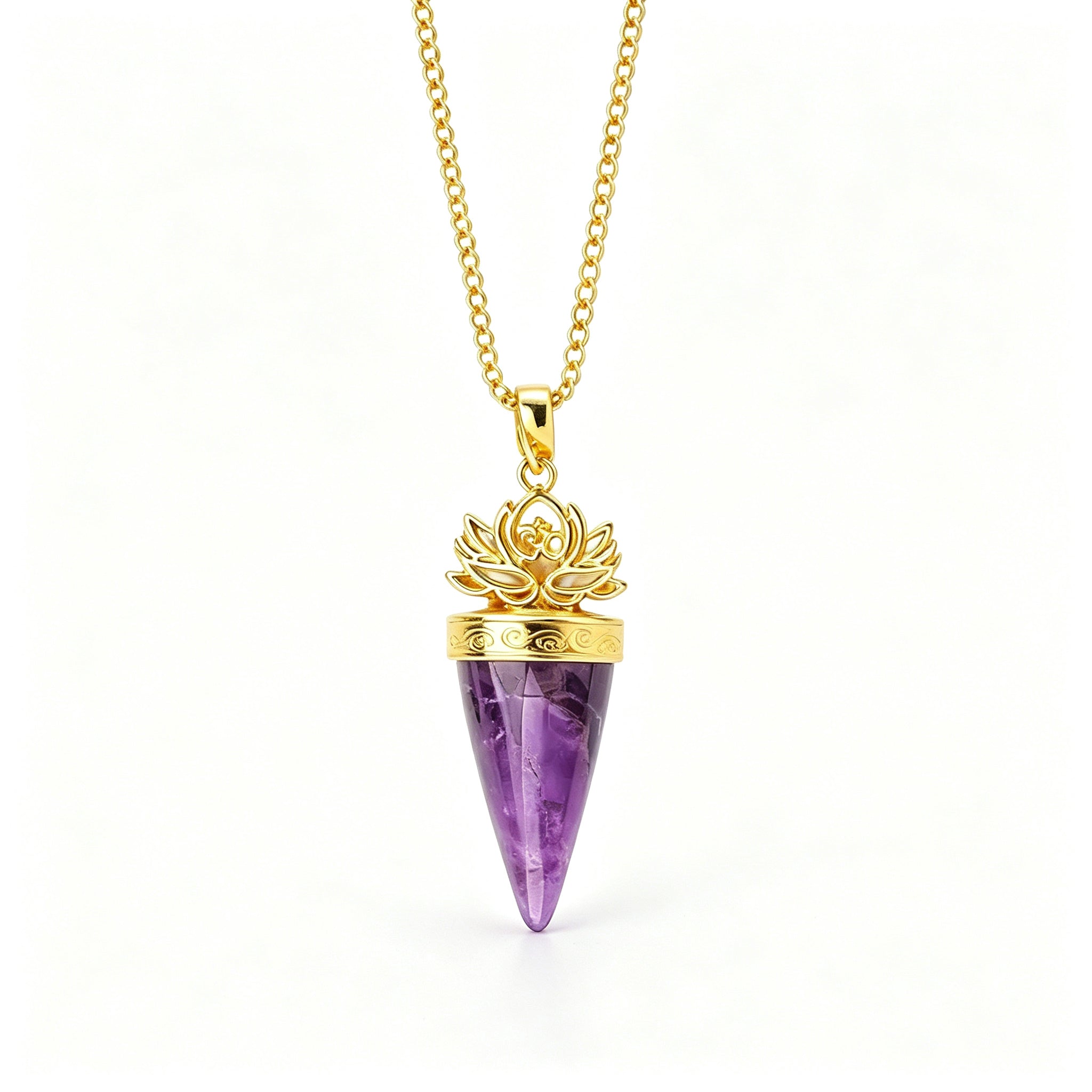 RYS Natural Crystal Golden Cone Pendulum Pendant with Chain