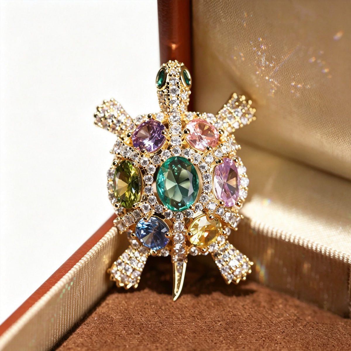 QZY Turtle Animal Brooch Copper Zircon Real Gold Plated Gift Box Packed Lapel Pin