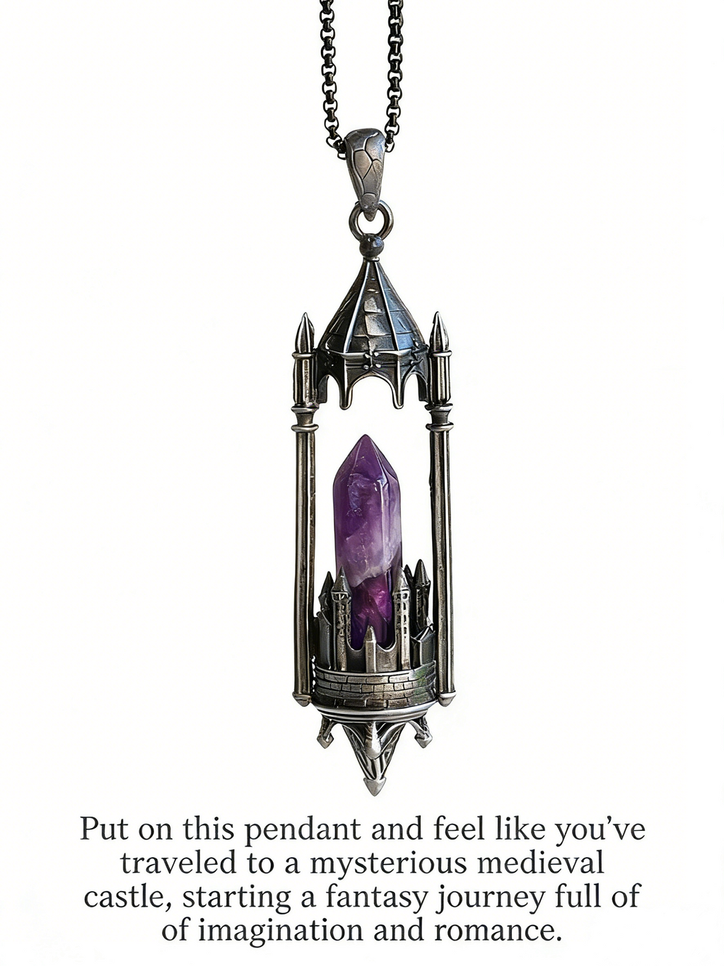 RYS Fantasy Castle Natural Crystal Point Pendant | Multi-Metal (Titanium/Silver/Gold) Options, Includes Chain