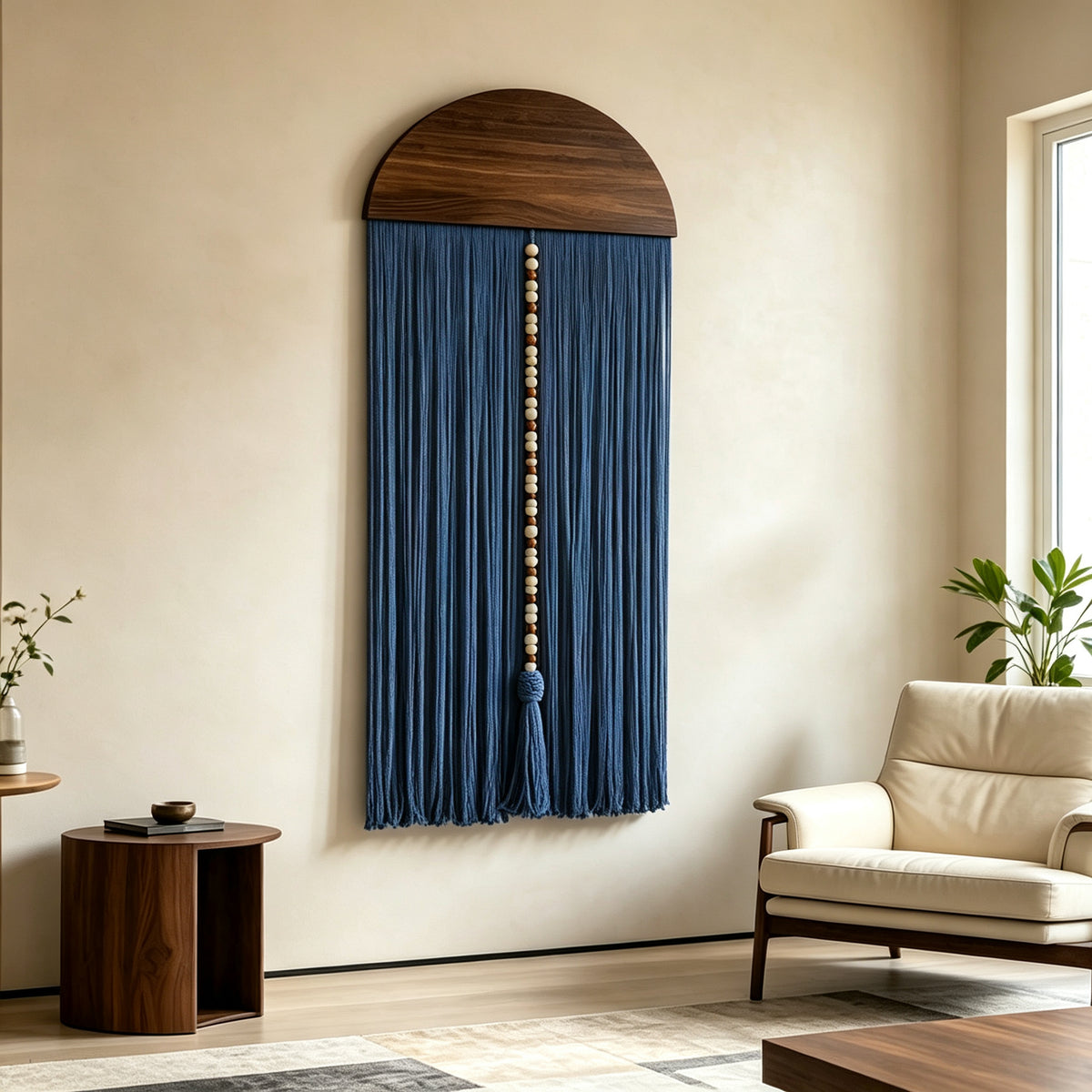 JXG Handwoven Macrame Wall Hanging Half‑Round Wood Board Tassel Tapestry Boho Wall Decor for Living Room Bedroom Cafe