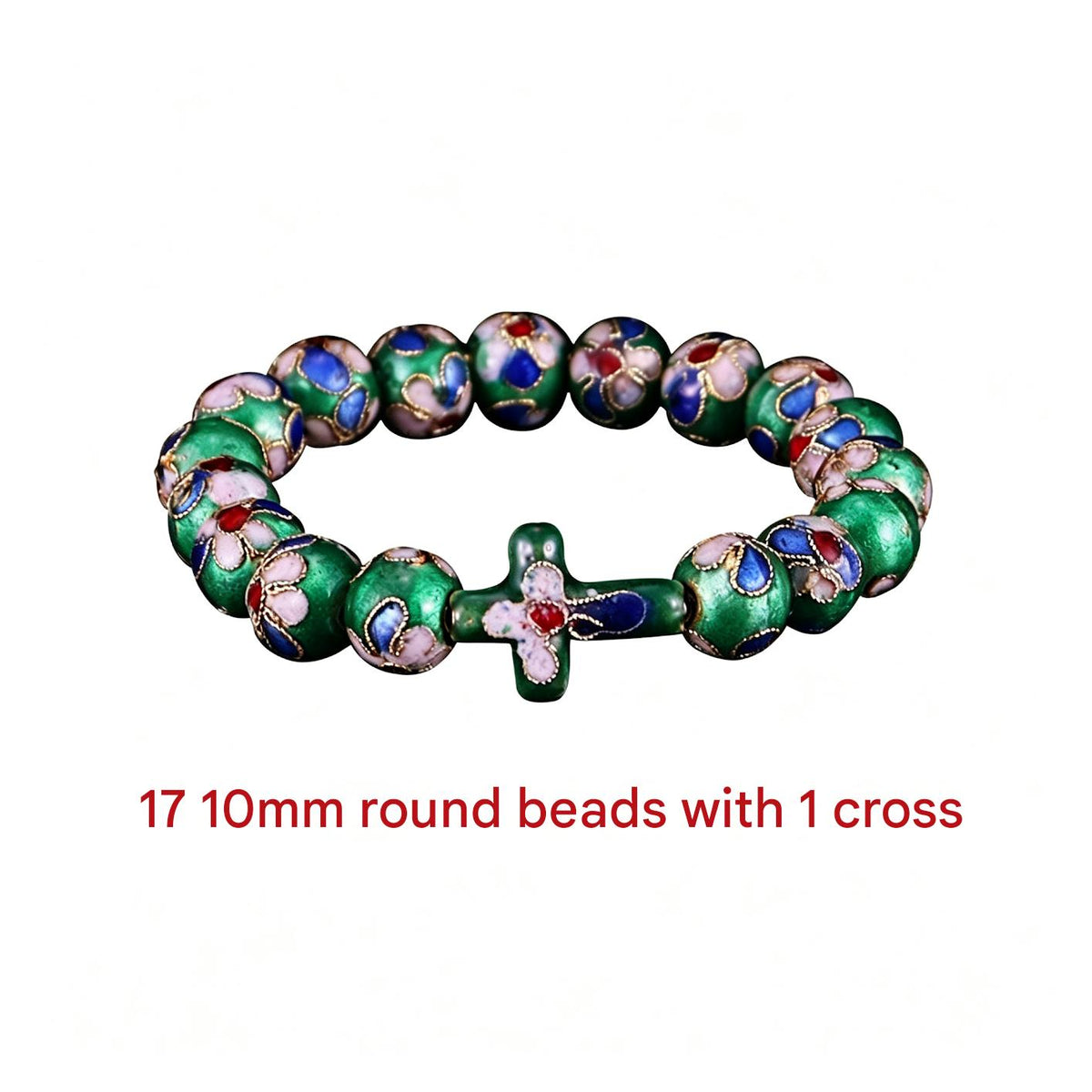 JCJ Handmade Cloisonne Enamel Cross Bracelet Filigree Beaded