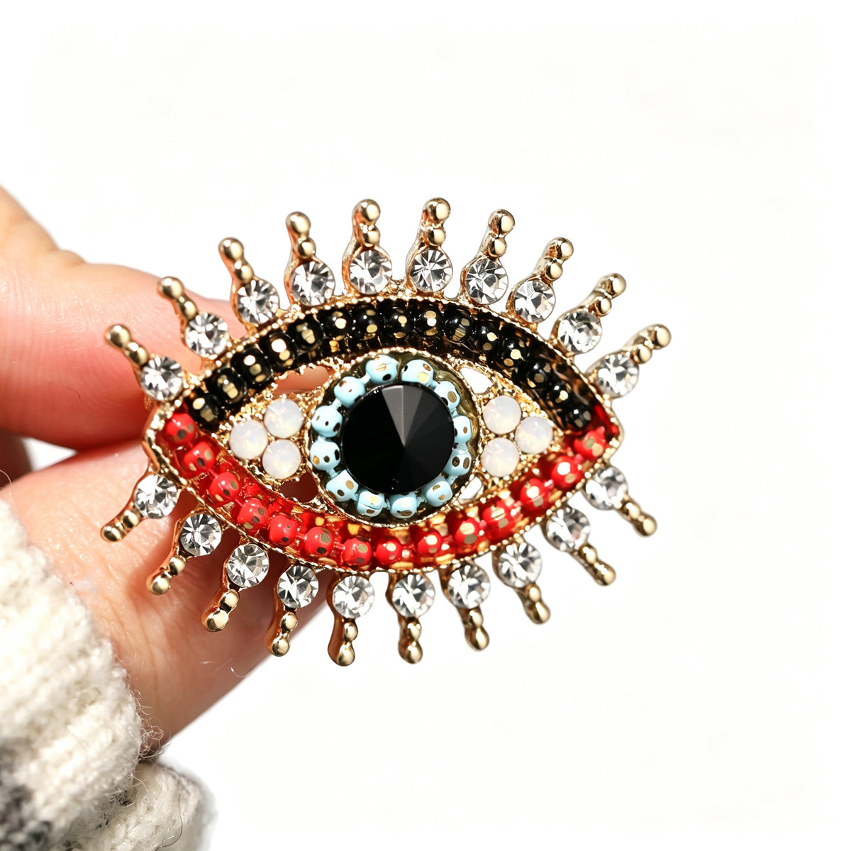 QZY Vintage Evil Eye Rhinestone Brooch Copper Electroplated Women Commute Pin