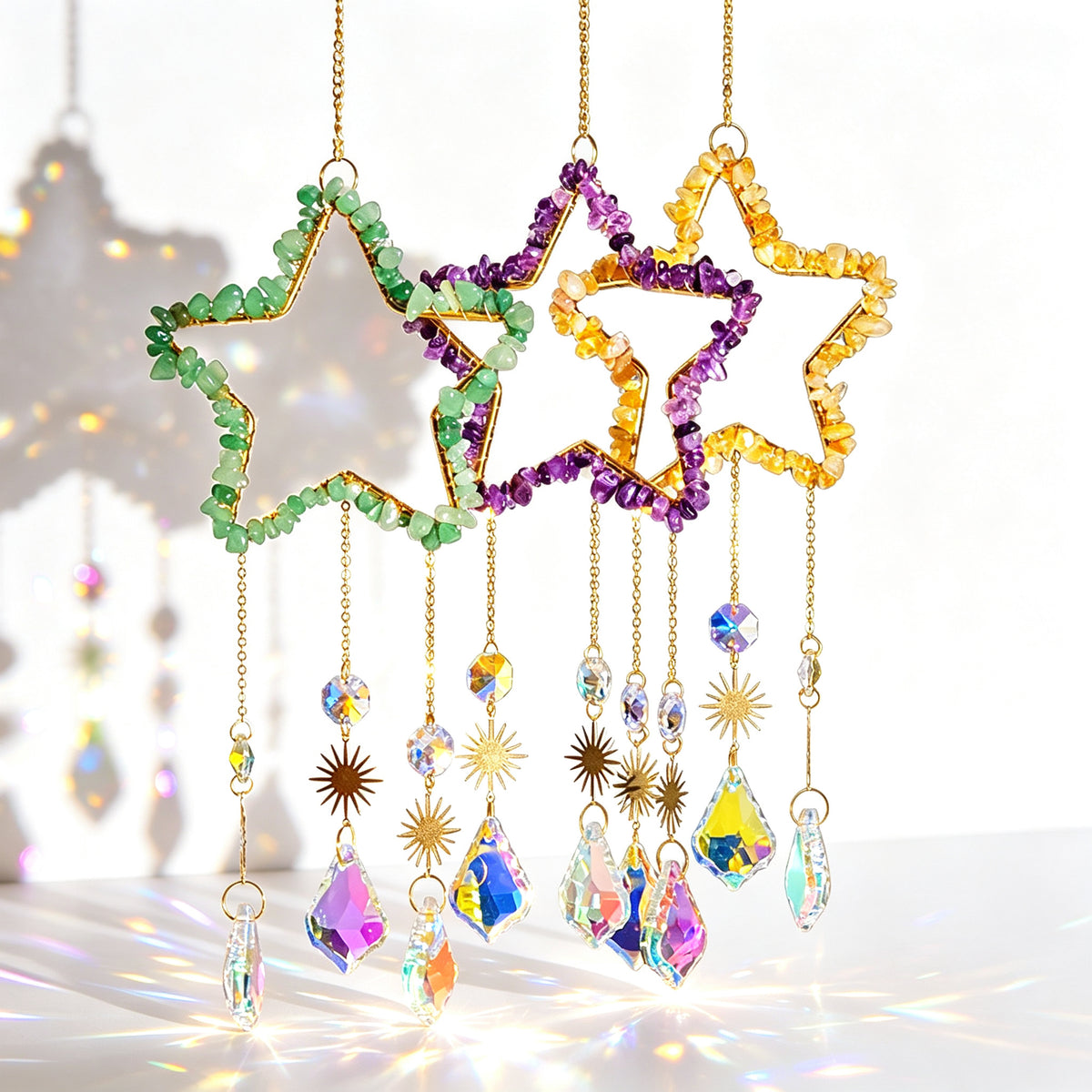 RYS Natural Crystal Chips Star Sun Catcher Hanging Ornament