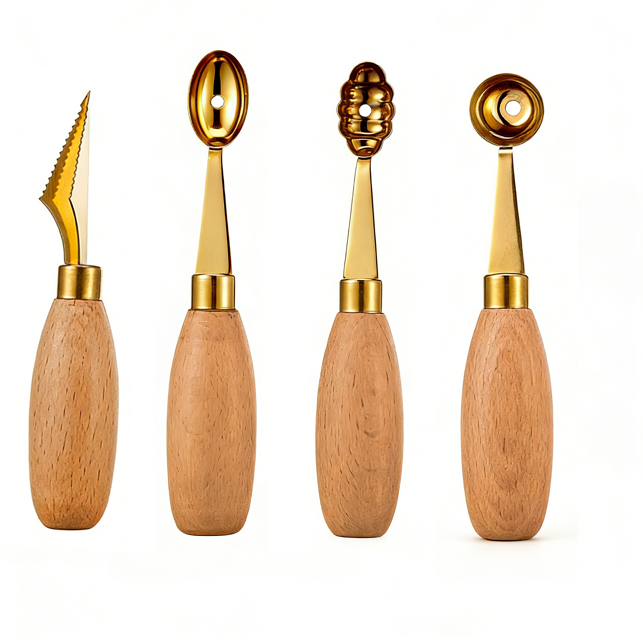 HGD 304 Stainless Steel Fruit Tool with Beech Wood Handle | Melon Baller, Carving Knife & Peeler