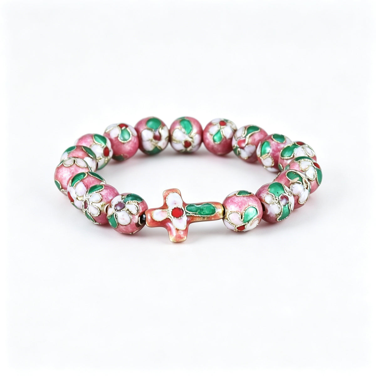 JCJ Handmade Cloisonne Enamel Cross Bracelet Filigree Beaded