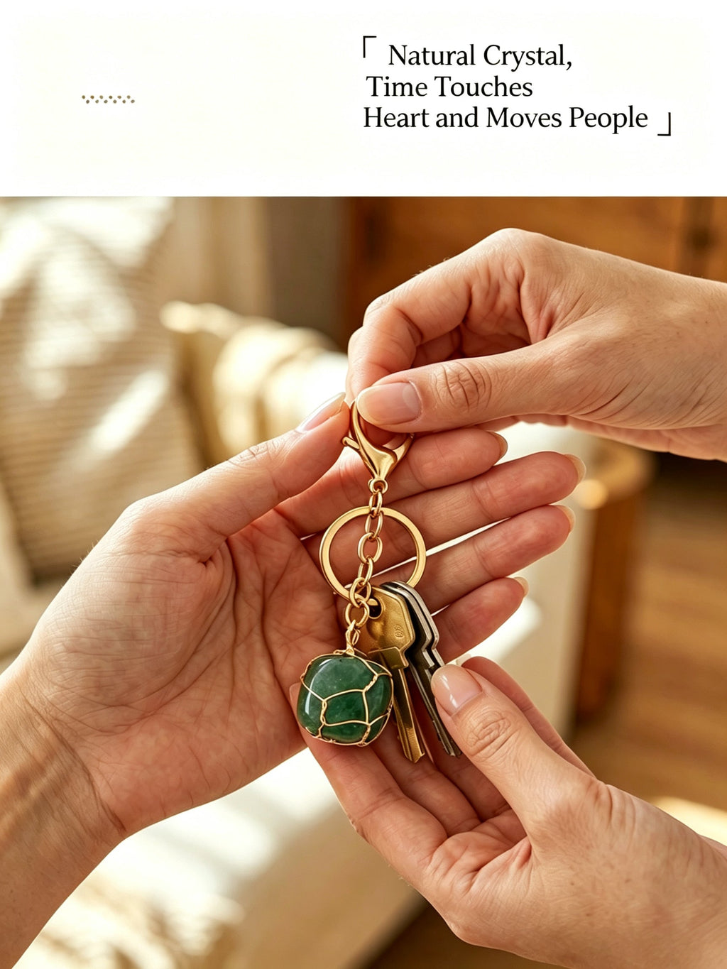 RYS Natural Rough Crystal Handmade Mesh Pouch Keychain Irregular Tumbled Stone Bag Charm
