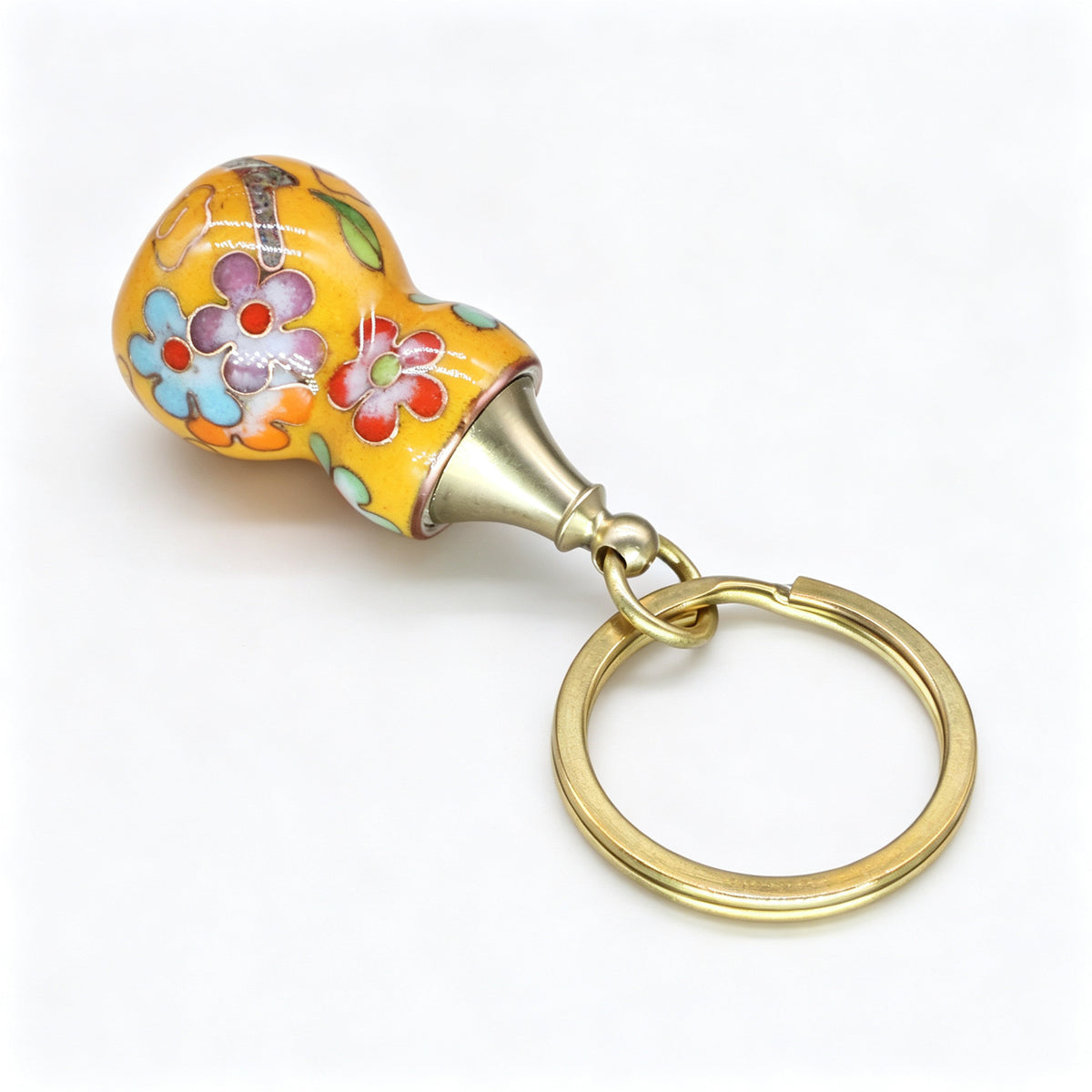 JCJ Vintage Cloisonne Enamel Gourd Keychain Handmade Chinese Bagua Charm