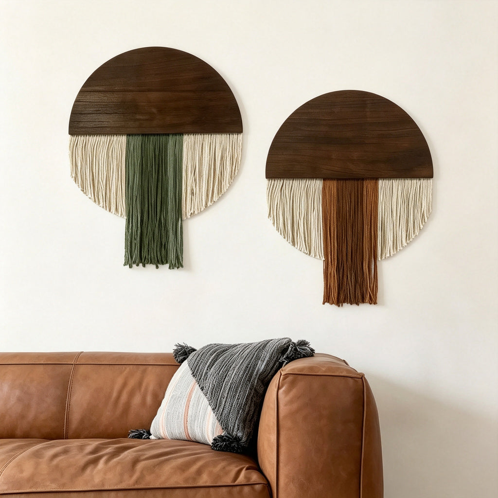JXG Handwoven Macrame Semi Circle Wood Wall Hanging Boho Cotton Tassel Tapestry