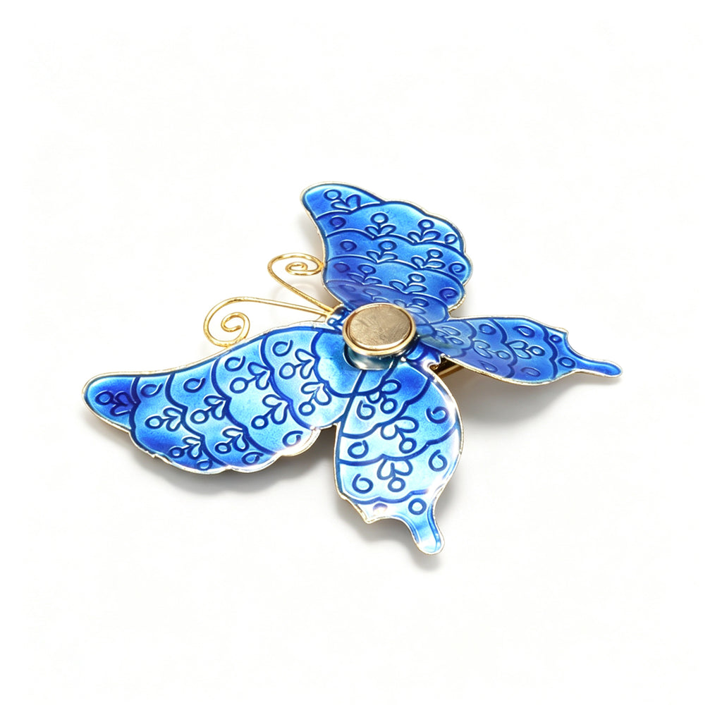 JCJ Vintage Chinese Cloisonne‑Enamel Butterfly Fridge Magnet Set of 4, Copper‑Base Hand‑Crafted Art Ornament, Collectible Cultural Business Gift