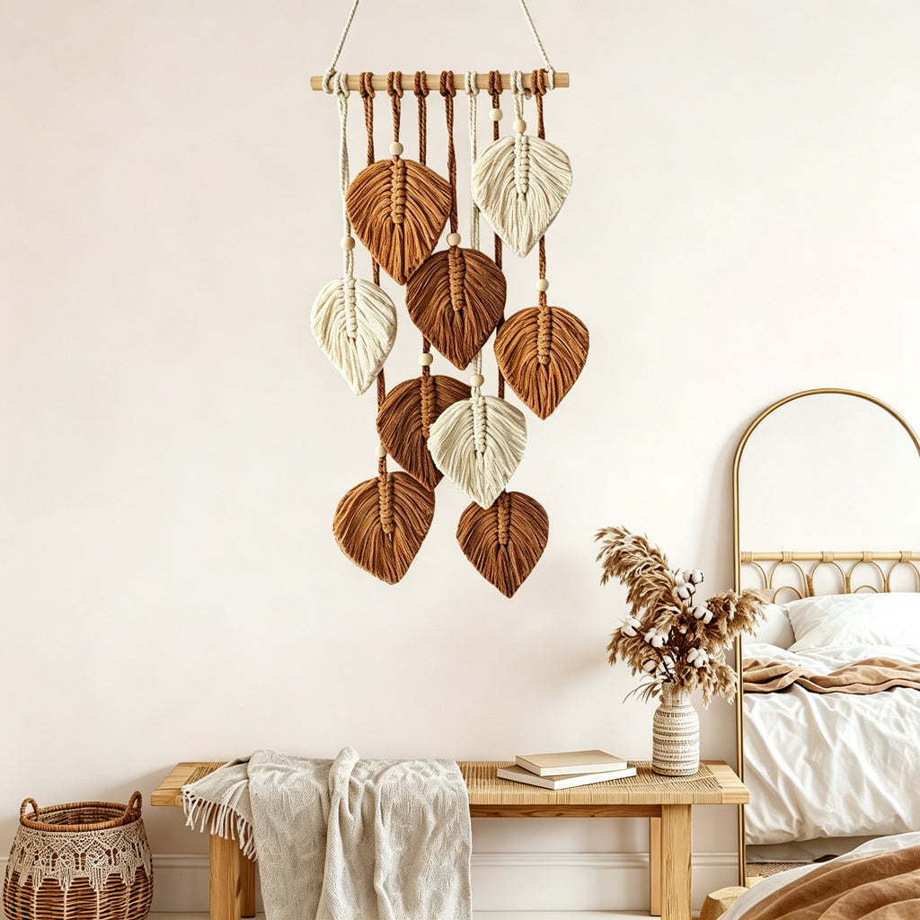 JXG Handwoven Macrame Leaf Wall Hanging Boho Cotton Rope Wall Tapestry for Bedroom Living Room Balcony Home Decor