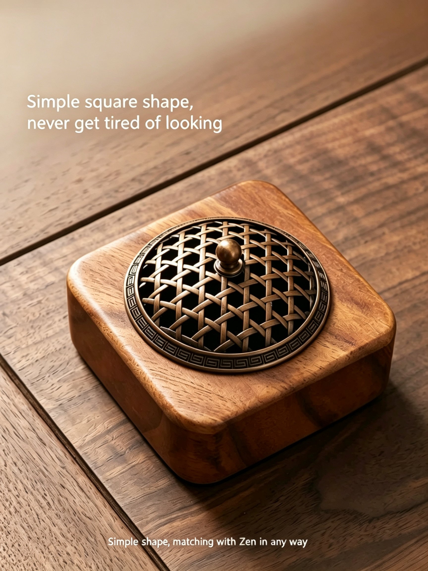 RYS Premium South American Walnut Incense Burner - Square Zen Censer for Crystal Cleansing & Home Aromatherapy