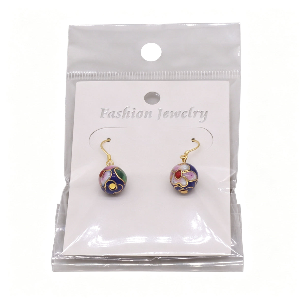 JCJ Handmade Cloisonne Enamel 10mm Round Bead Drop Earrings Traditional Chinese Jewelry