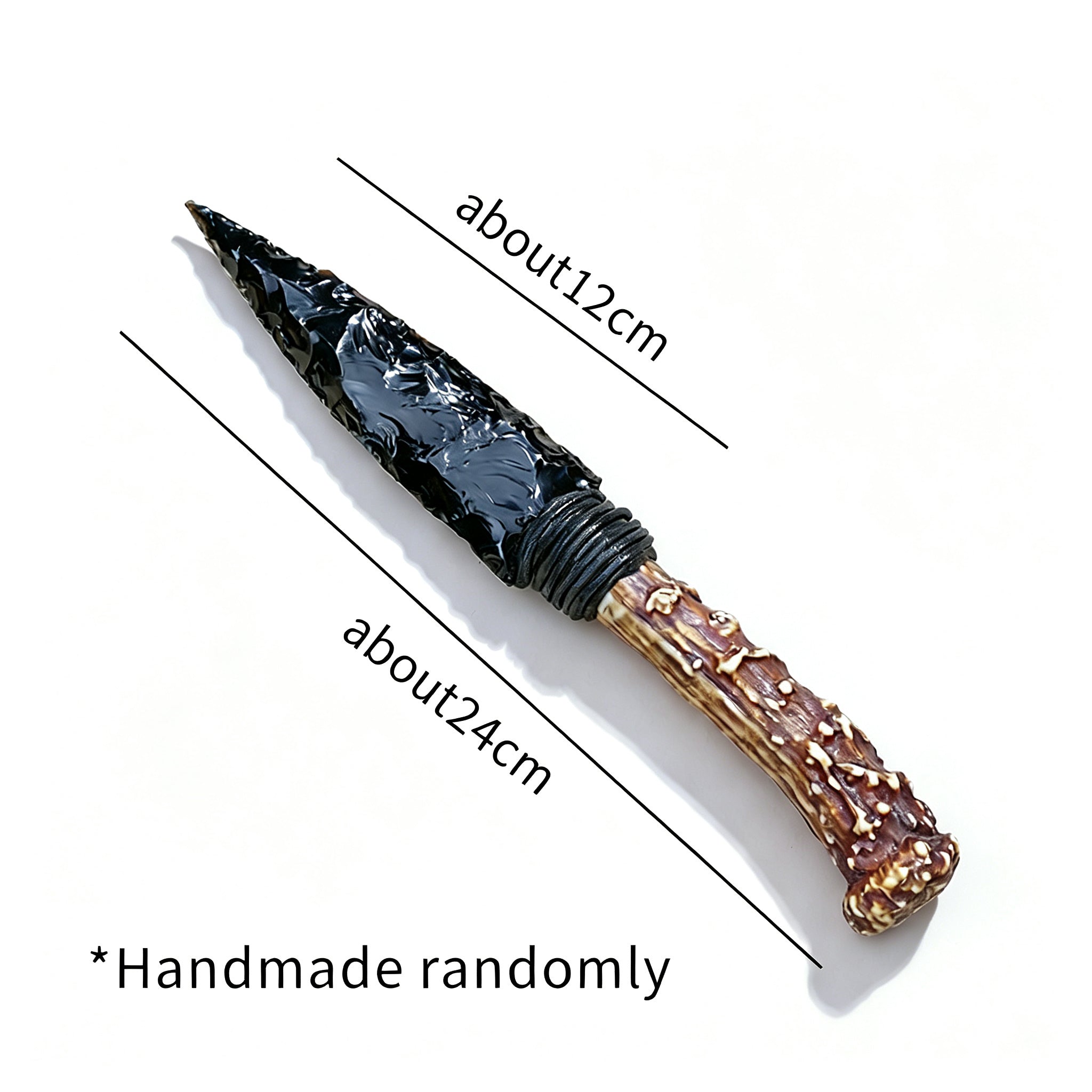 RYS Natural Obsidian Crystal Dagger, Hand Carved Stone Blade with Wooden Handle, Spiritual Ritual & Altar Decor