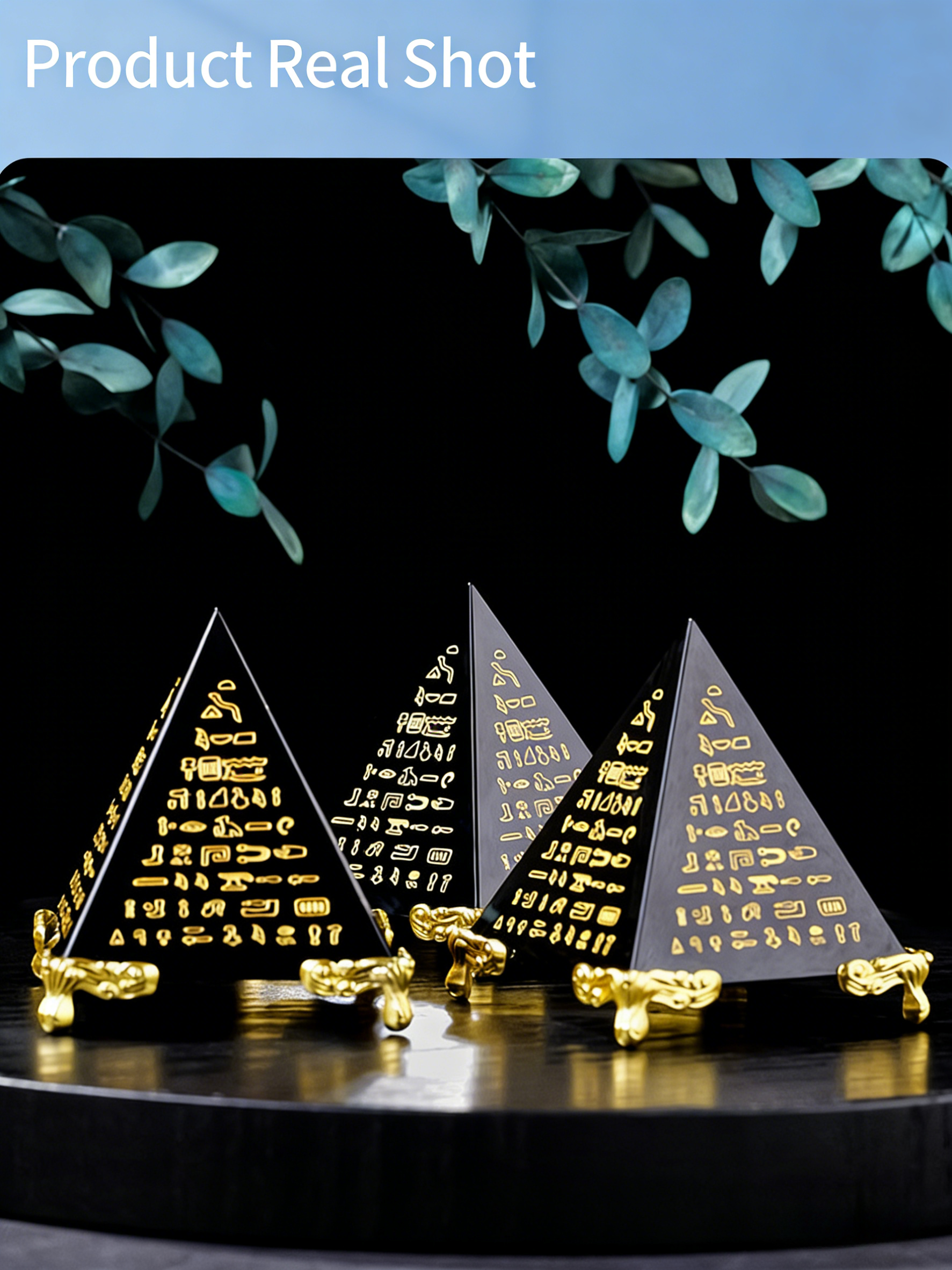 RYS Natural Obsidian & Clear Quartz Crystal Pyramid with Engraved Sutra | Meditation Energy Tower for Healing & Spiritual Decor