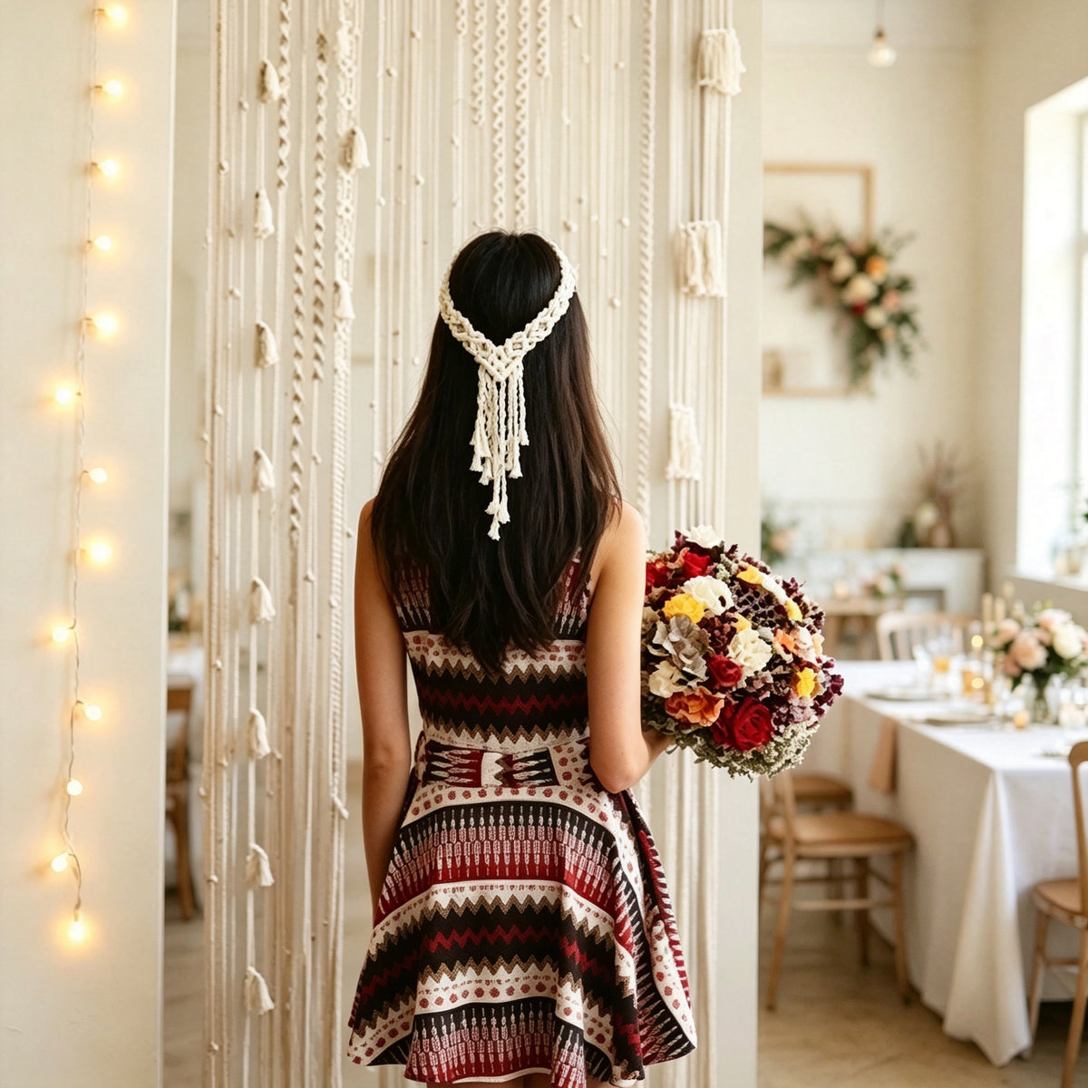 JSE Boho Bridal Headband Handwoven Cotton Crown Headpiece Wedding Hair Accessory