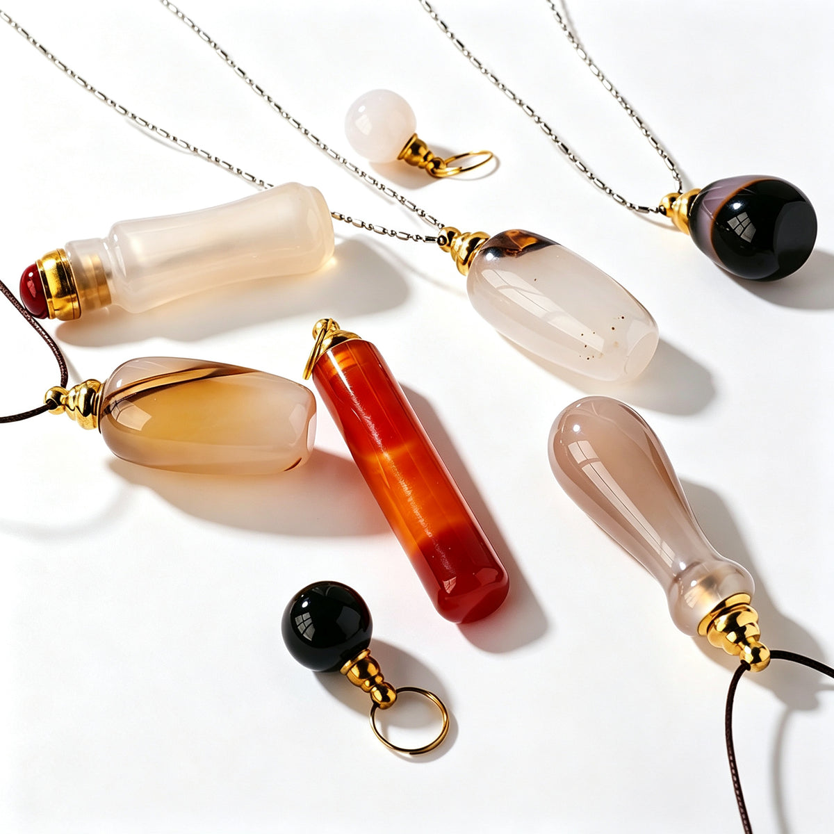 RYS Natural Agate Crystal Essential Oil Bottle, Hand Polished Raw Stone Aroma Perfume Vial Pendant, No Cord