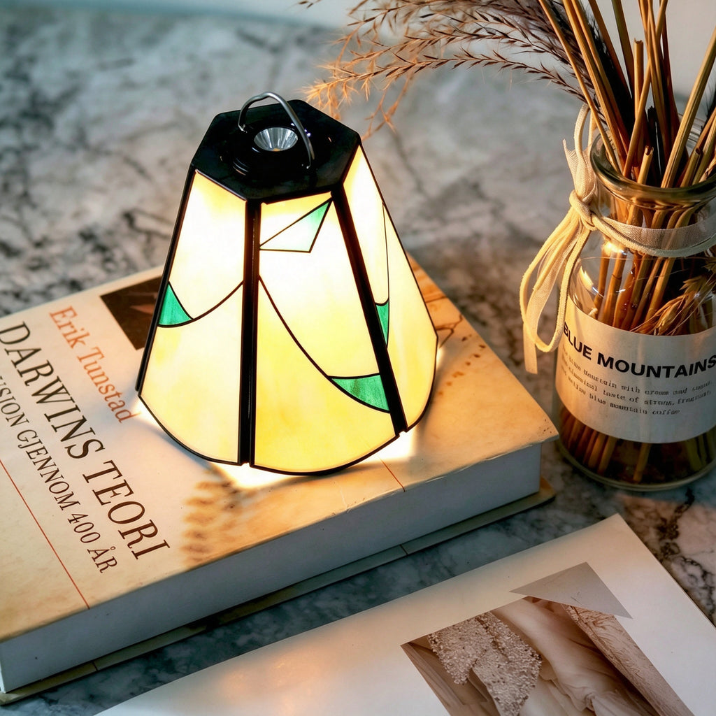 YAP Custom Made 2Pcs Stained Glass Copper Foil Inlay Replacement Lamp Shade, Chinese Geometric Lampshade