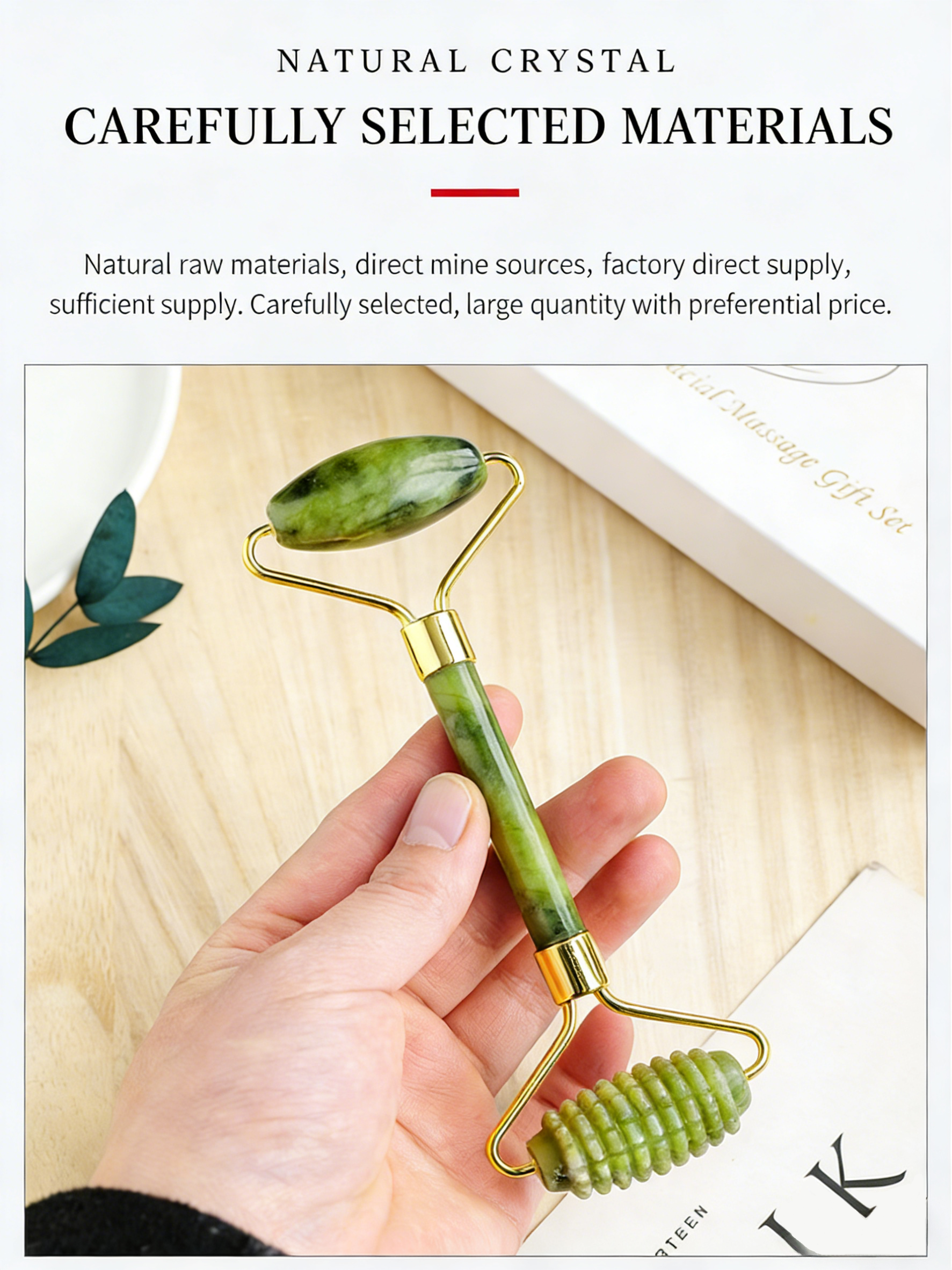 RYS Natural Xiuyan Jade Roller Massage Set, Facial & Eye Jade Massage Roller & Gua Sha Board Gift Box